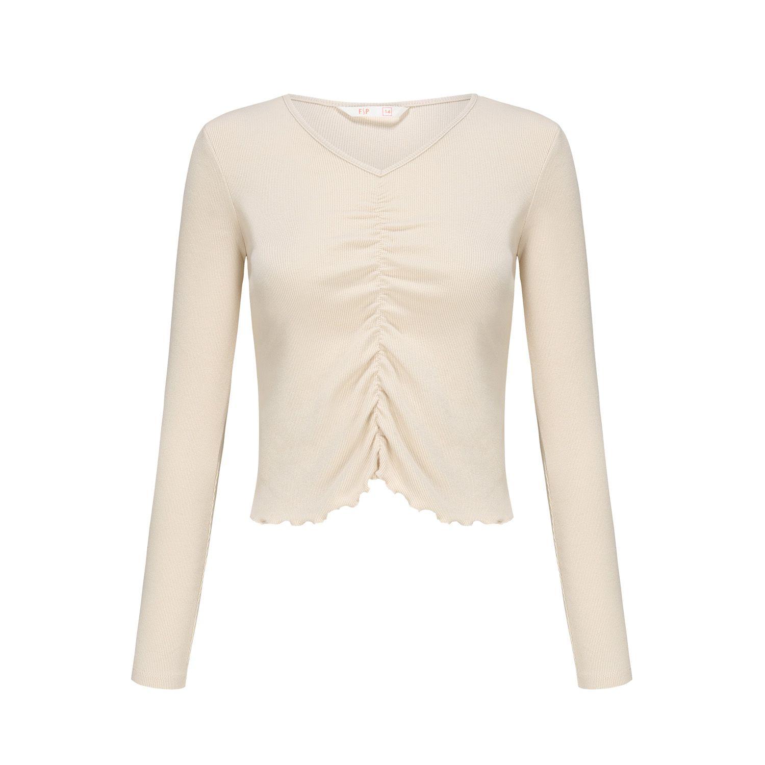 Polera Niña Recogido Delantero Beige-0