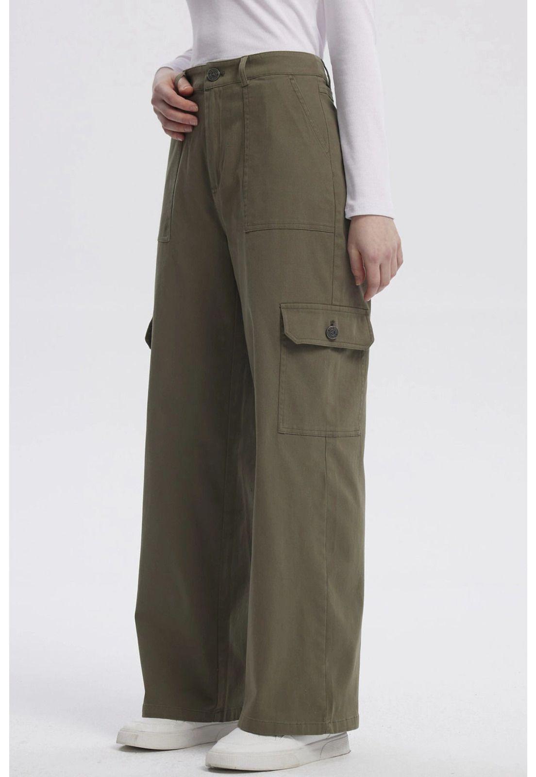 Pantalón Mujer Casual Verde Militar-1