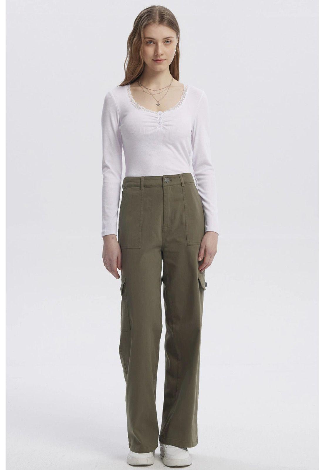 Pantalón Mujer Casual Verde Militar-3