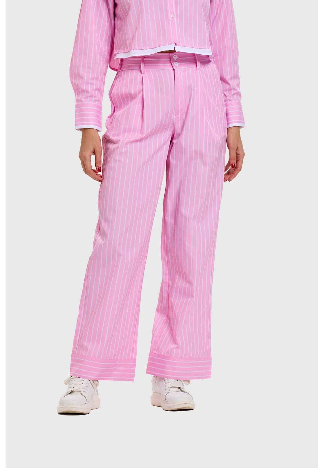 Pantalón Mujer Sastre Strass Pinza Rosado-0