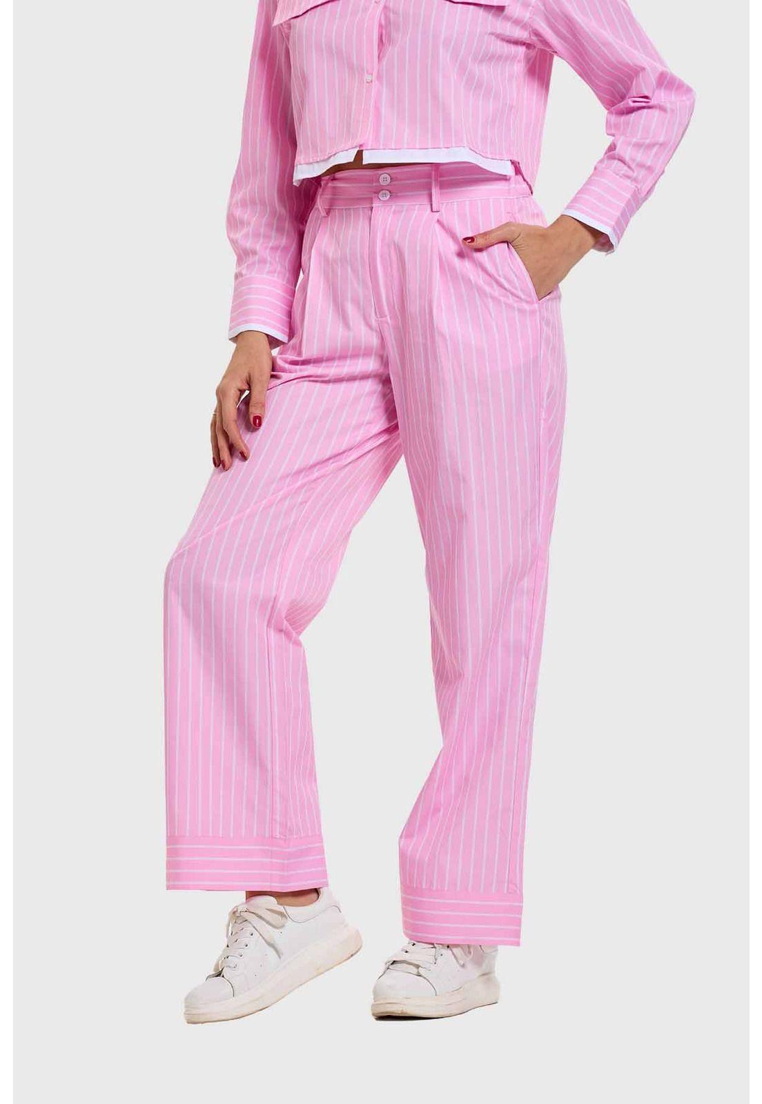 Pantalón Mujer Sastre Strass Pinza Rosado-1