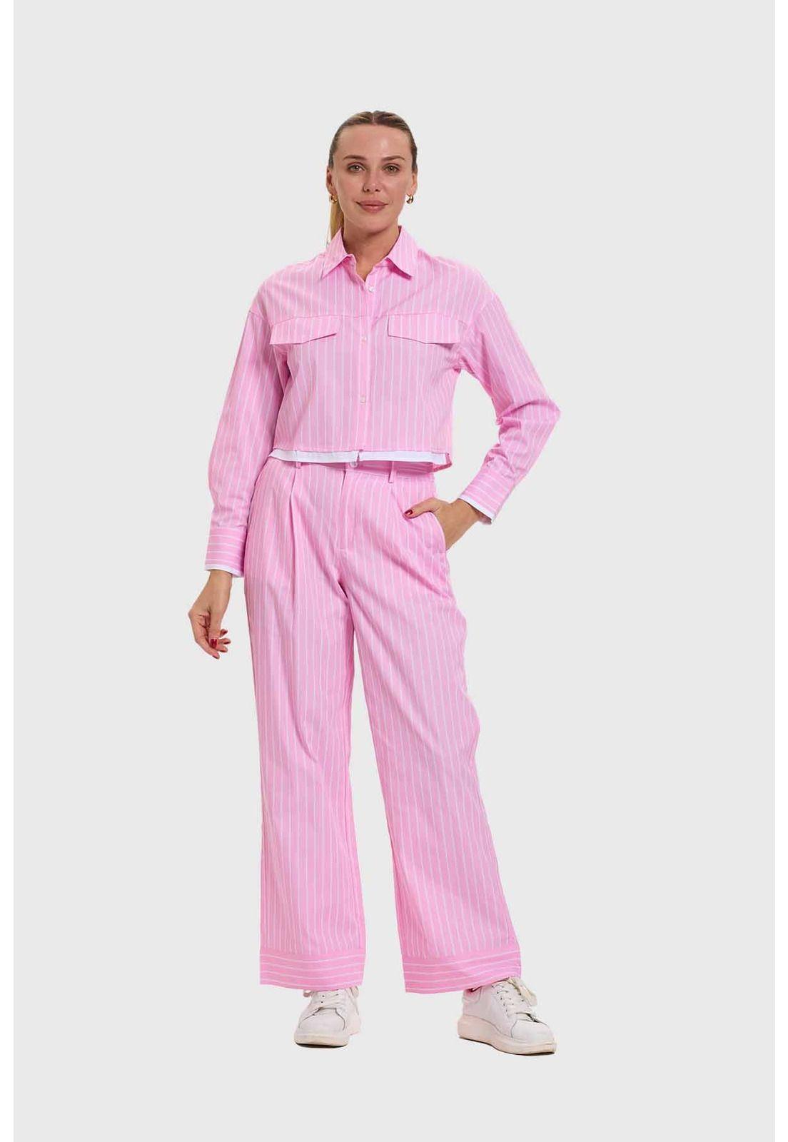 Pantalón Mujer Sastre Strass Pinza Rosado-3