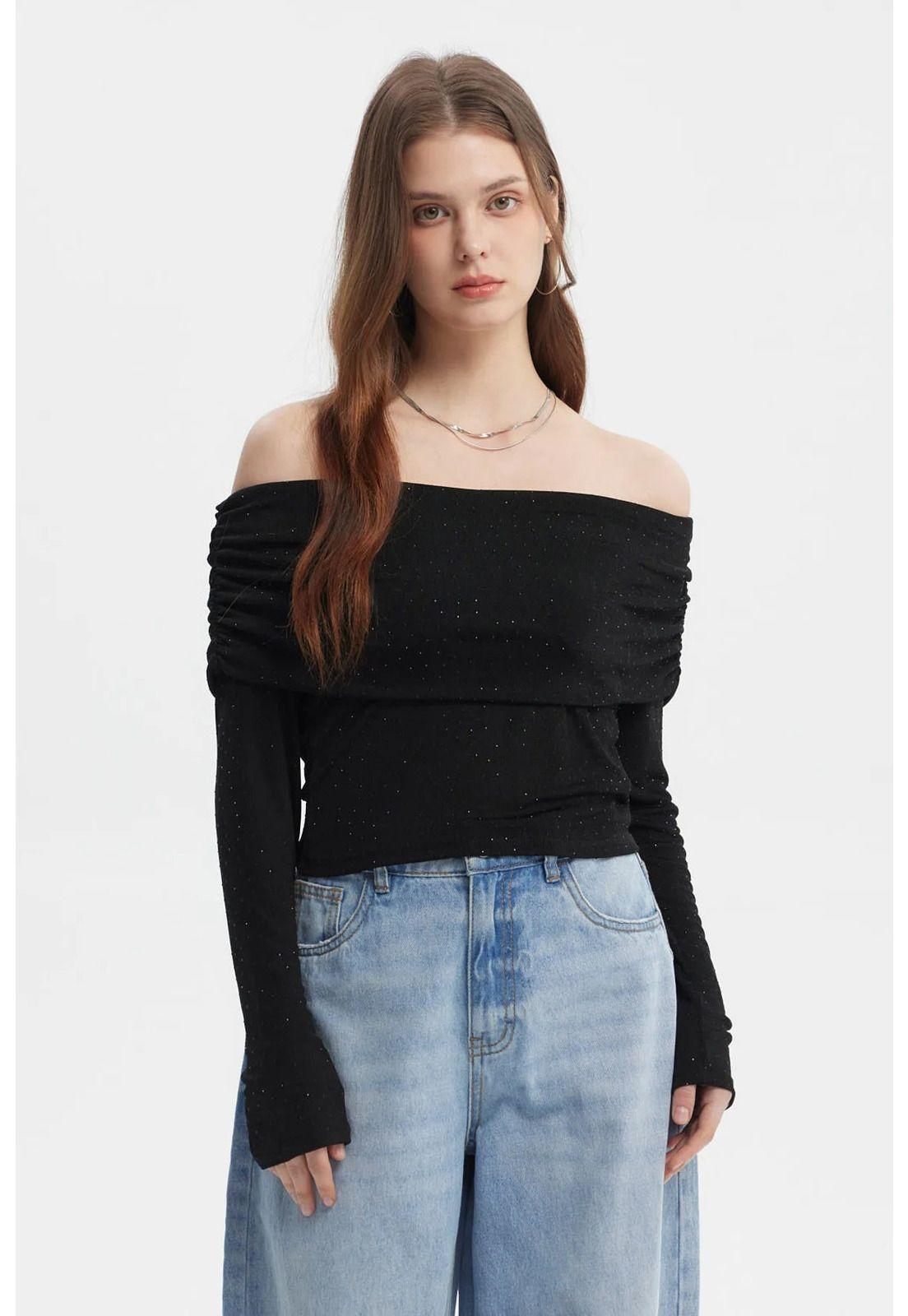Polera Mujer Strass Negro-0