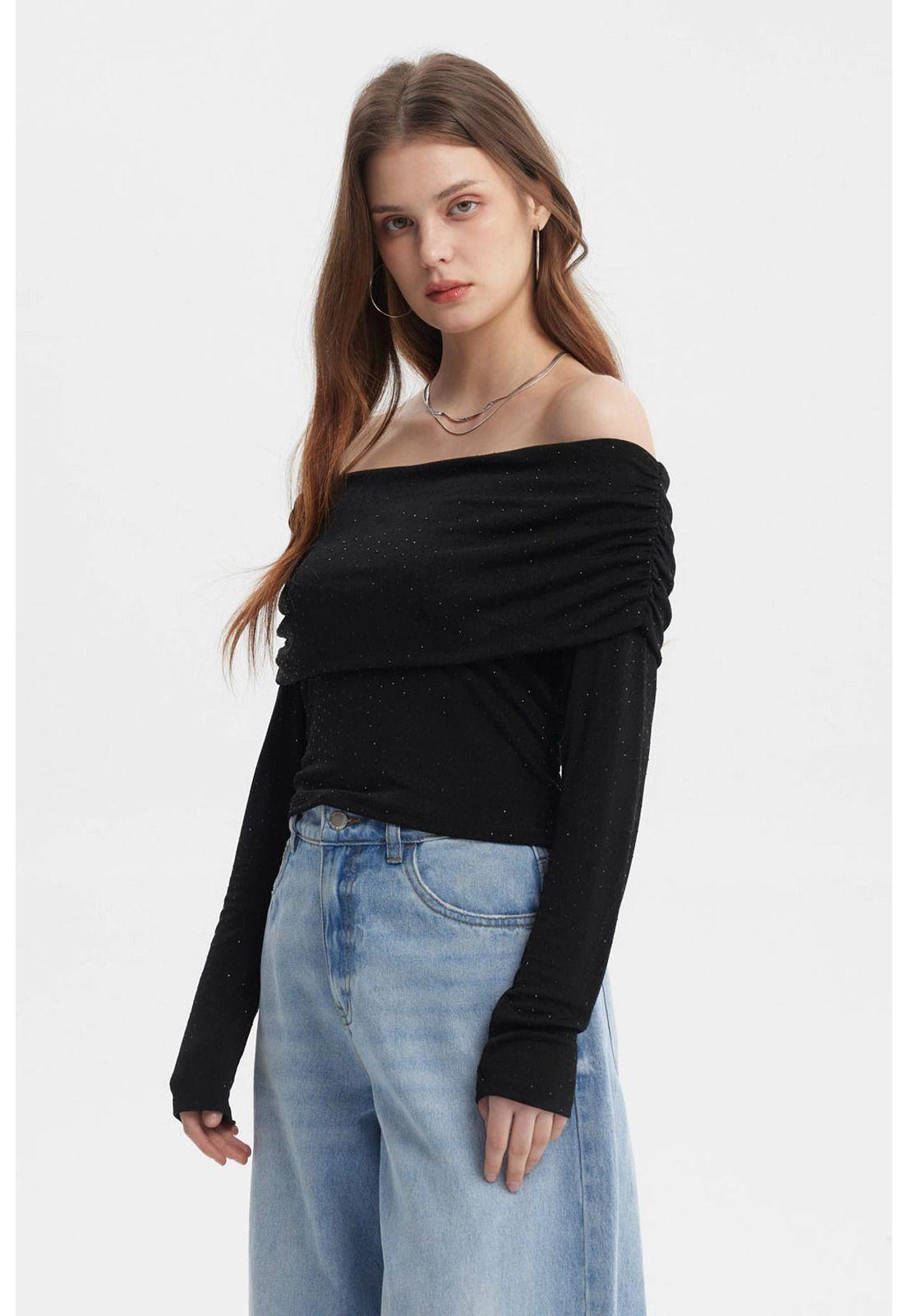 Polera Mujer Strass Negro-1
