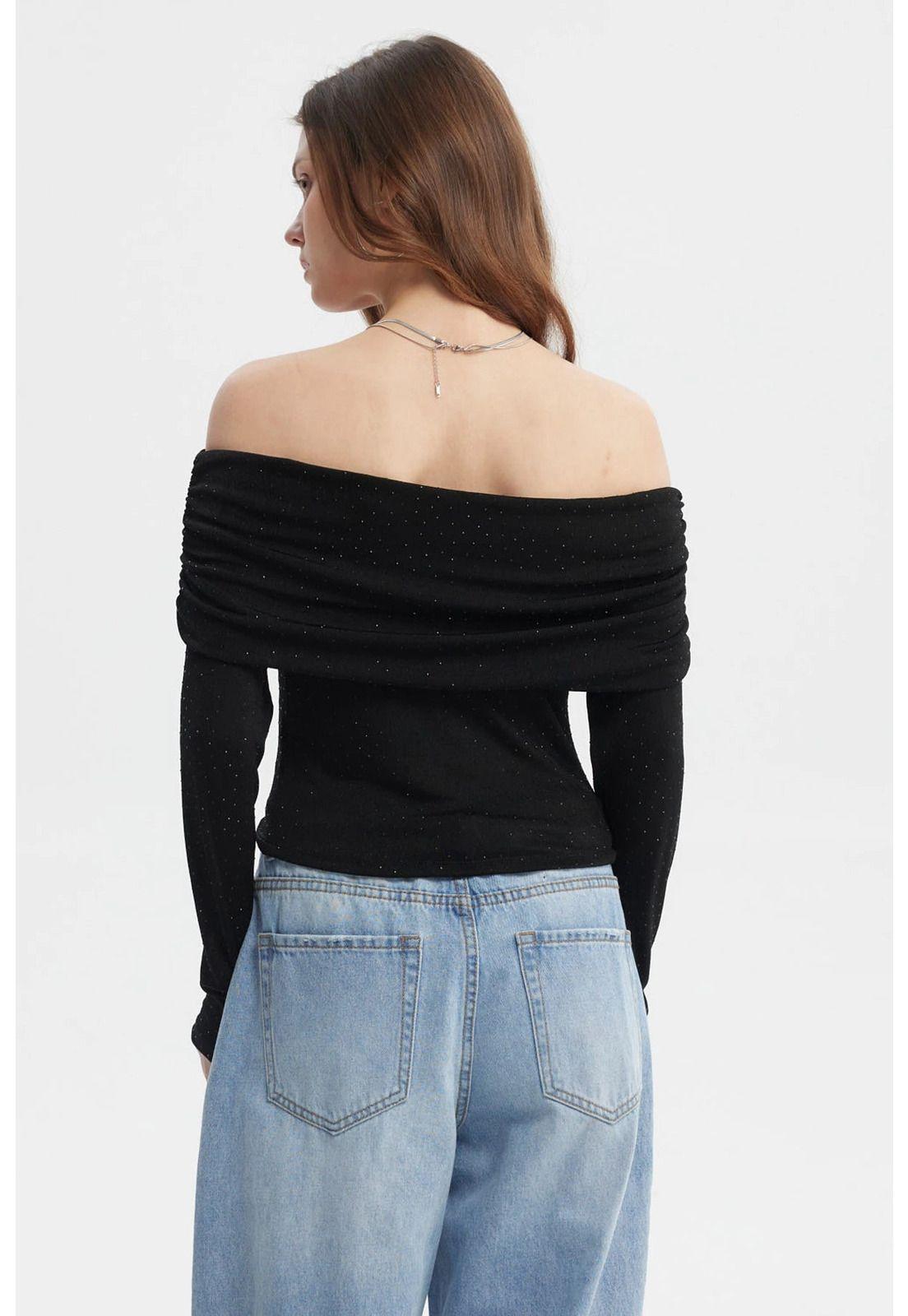 Polera Mujer Strass Negro-2