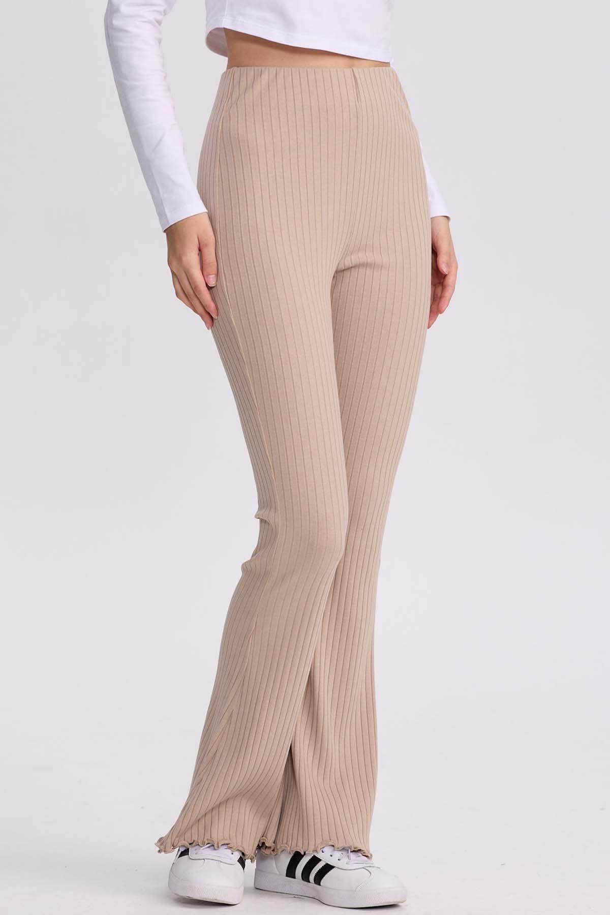 Pantalón Mujer Flare Rib Beige-0