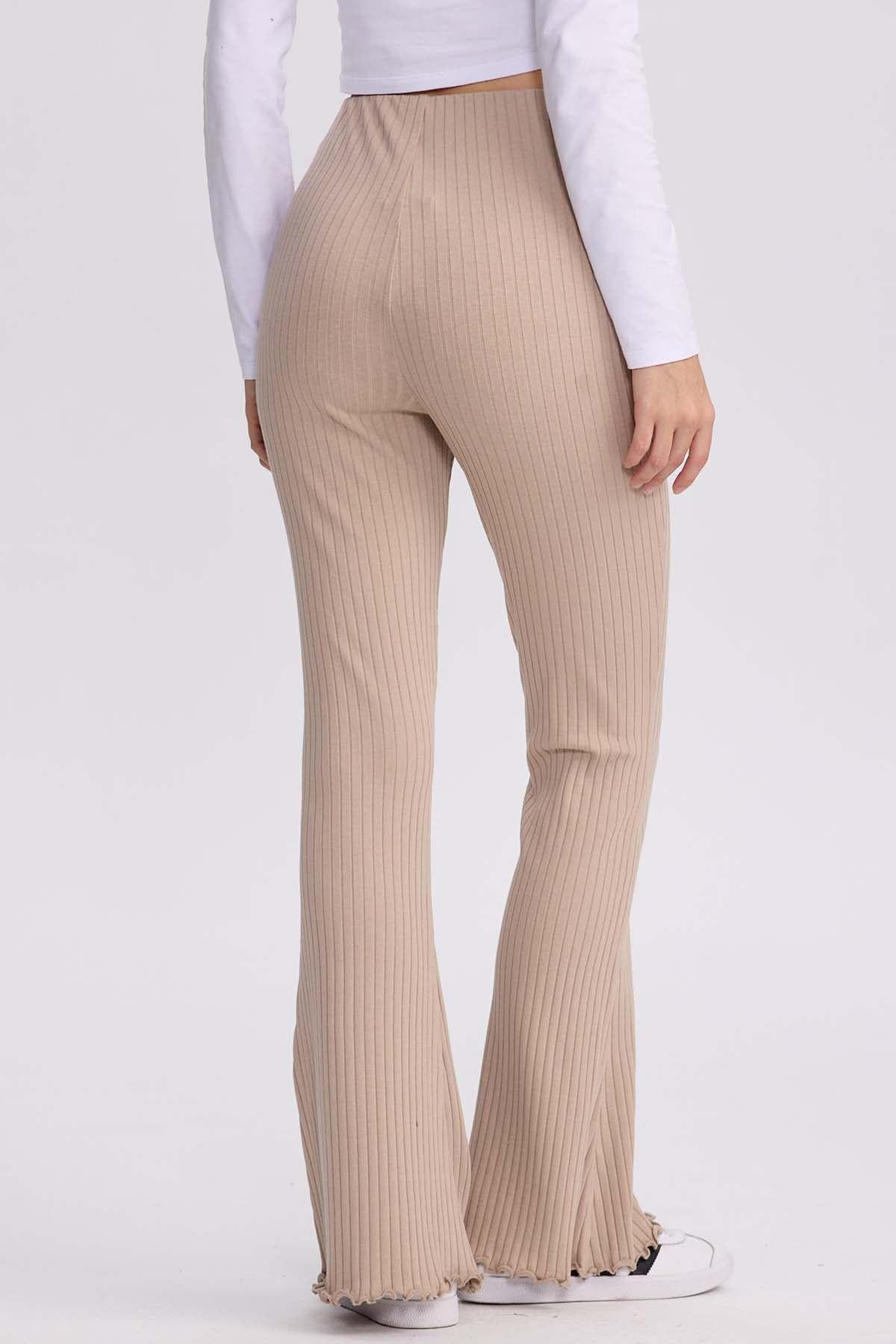 Pantalón Mujer Flare Rib Beige-1