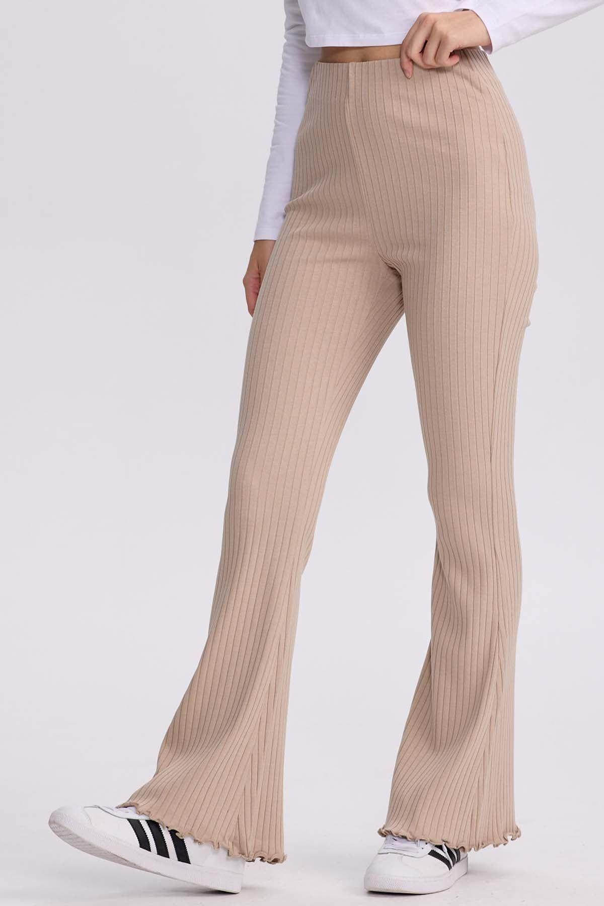 Pantalón Mujer Flare Rib Beige-2