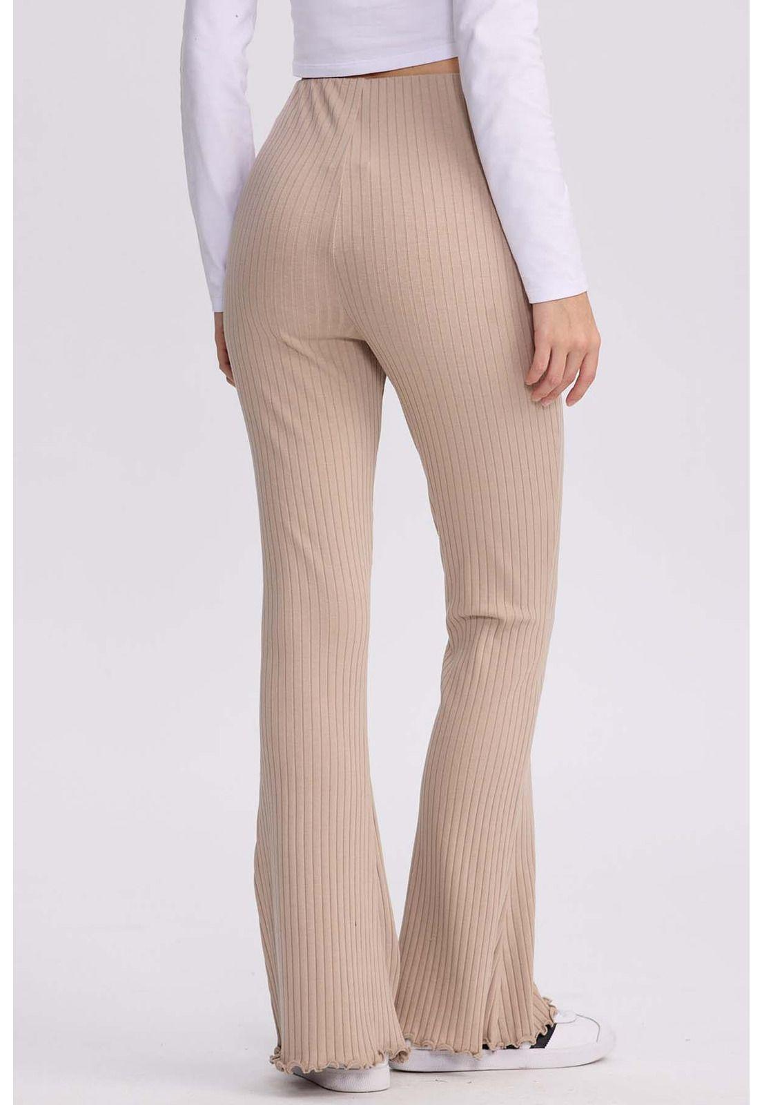 Pantalón Mujer Flare Rib Beige-2