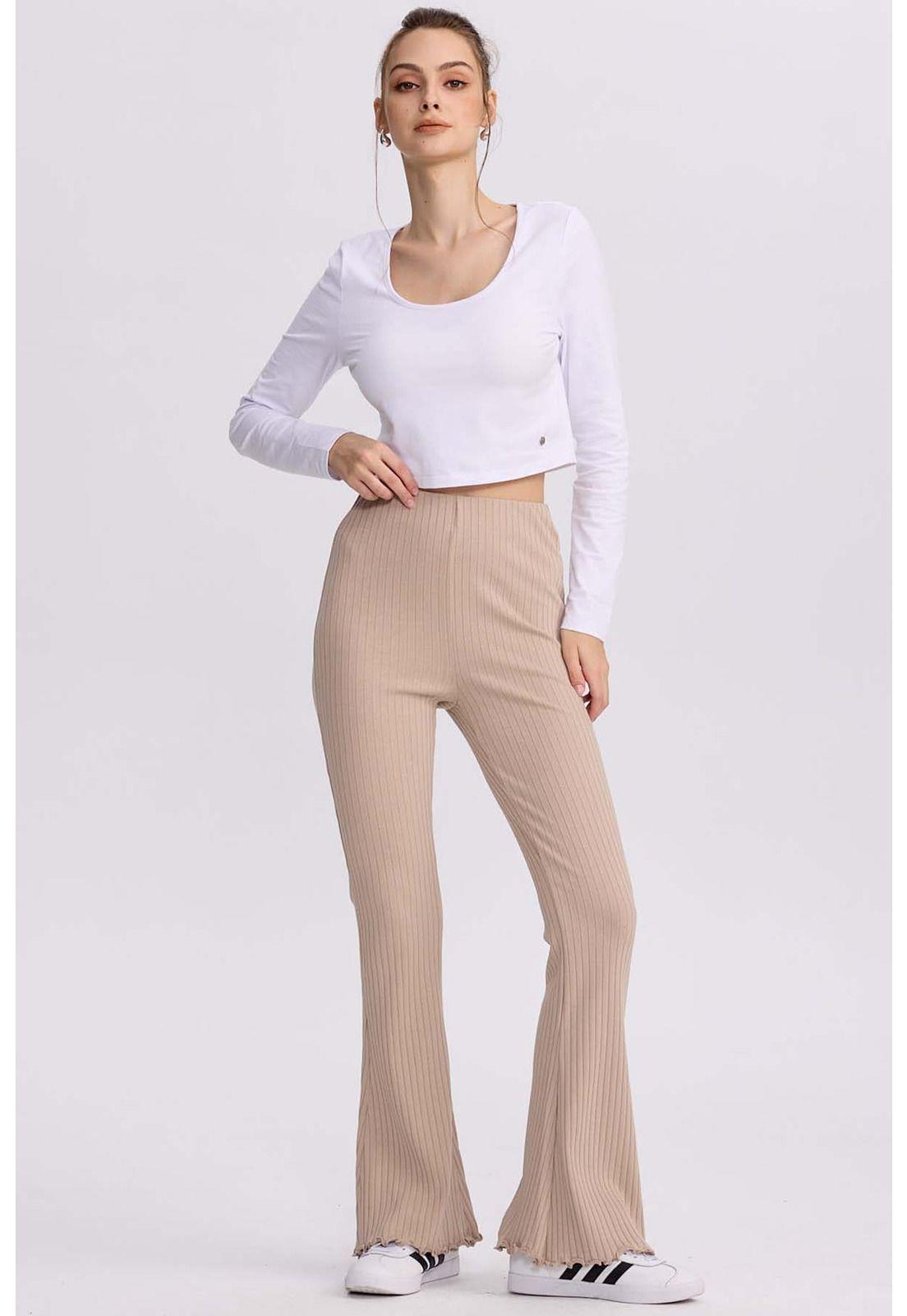 Pantalón Mujer Flare Rib Beige-3