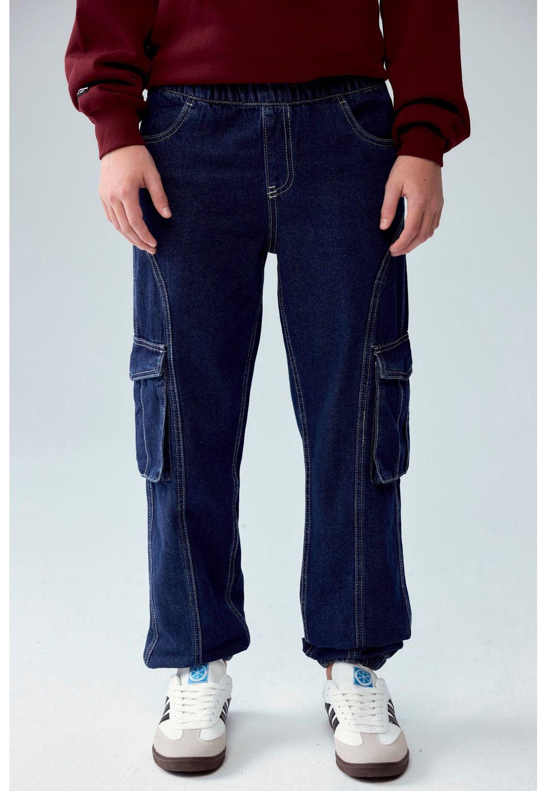 Jeans Niño Jogger Cargo Azul Oscuro-0