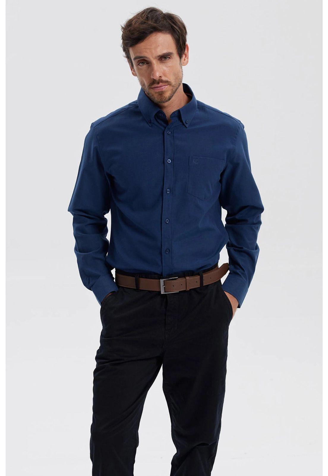 Camisa Hombre Oxford Azul Oscuro-0