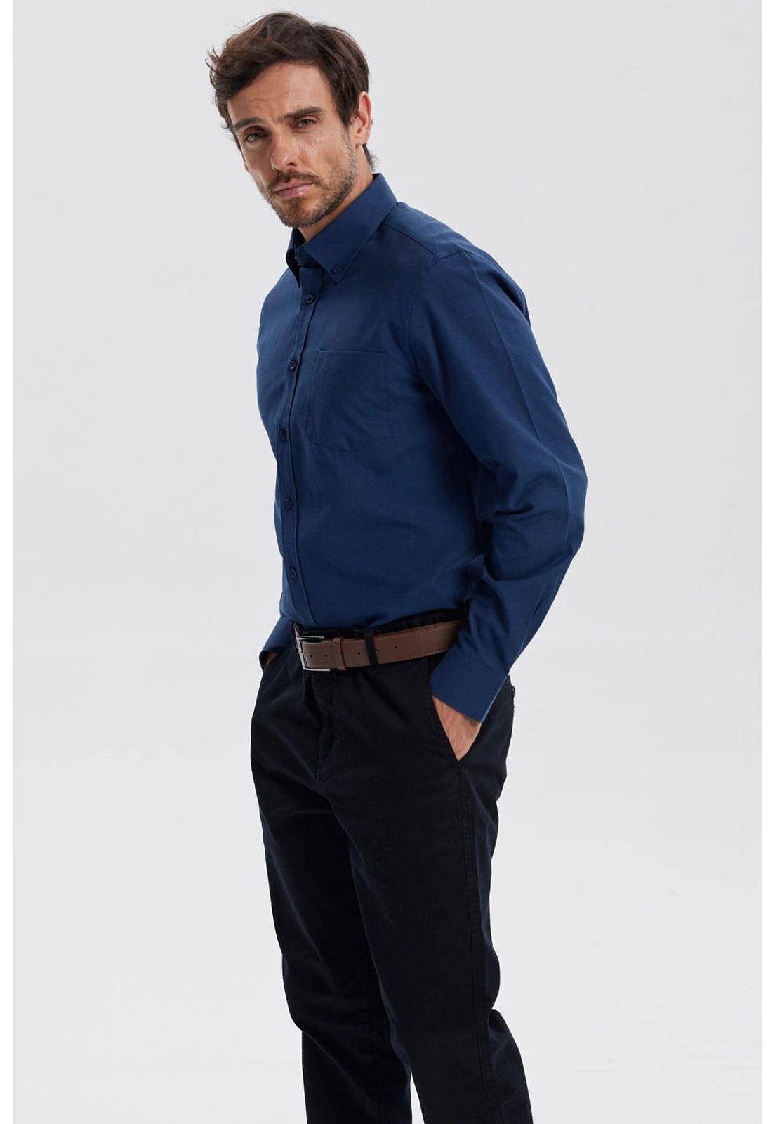 Camisa Hombre Oxford Azul Oscuro-1