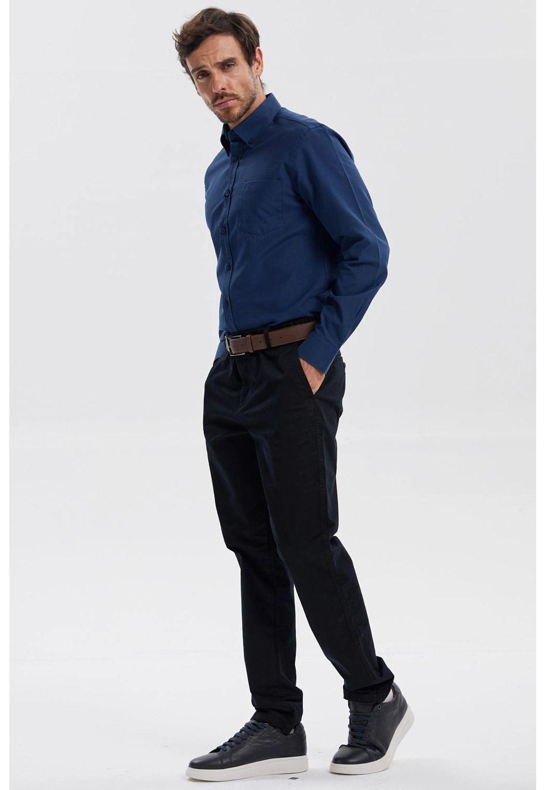 Camisa Hombre Oxford Azul Oscuro-3