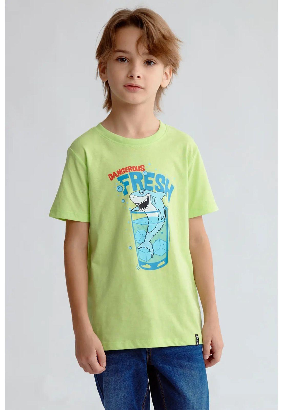 Polera Niño Básica Estampada Verde-0