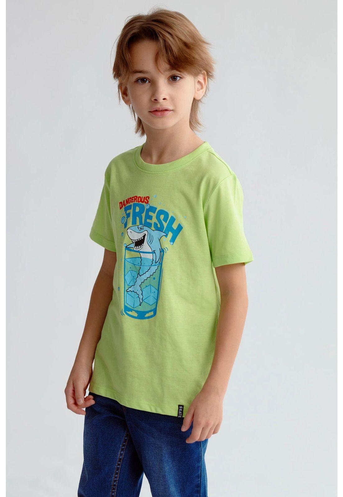 Polera Niño Básica Estampada Verde-1