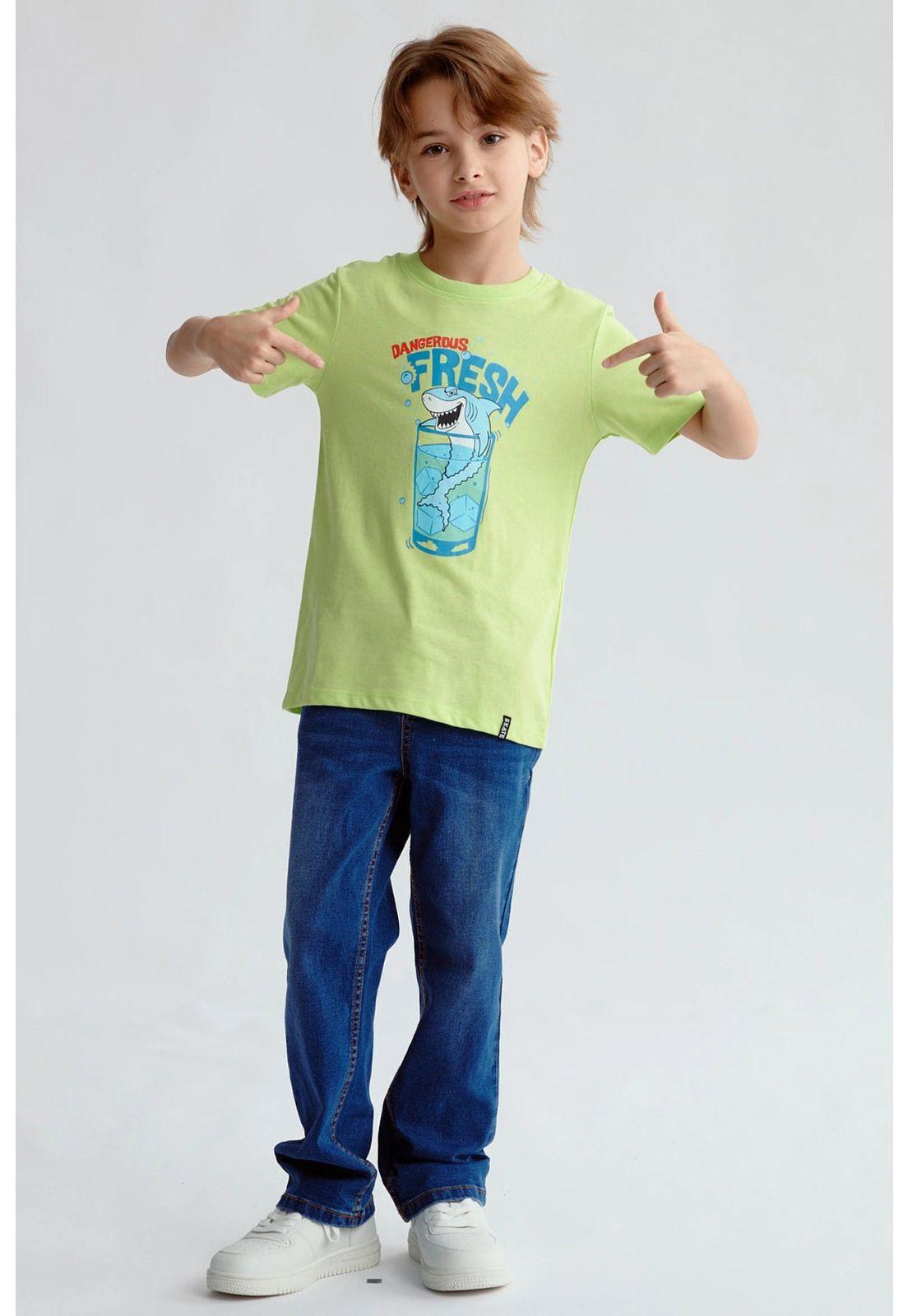 Polera Niño Básica Estampada Verde-3