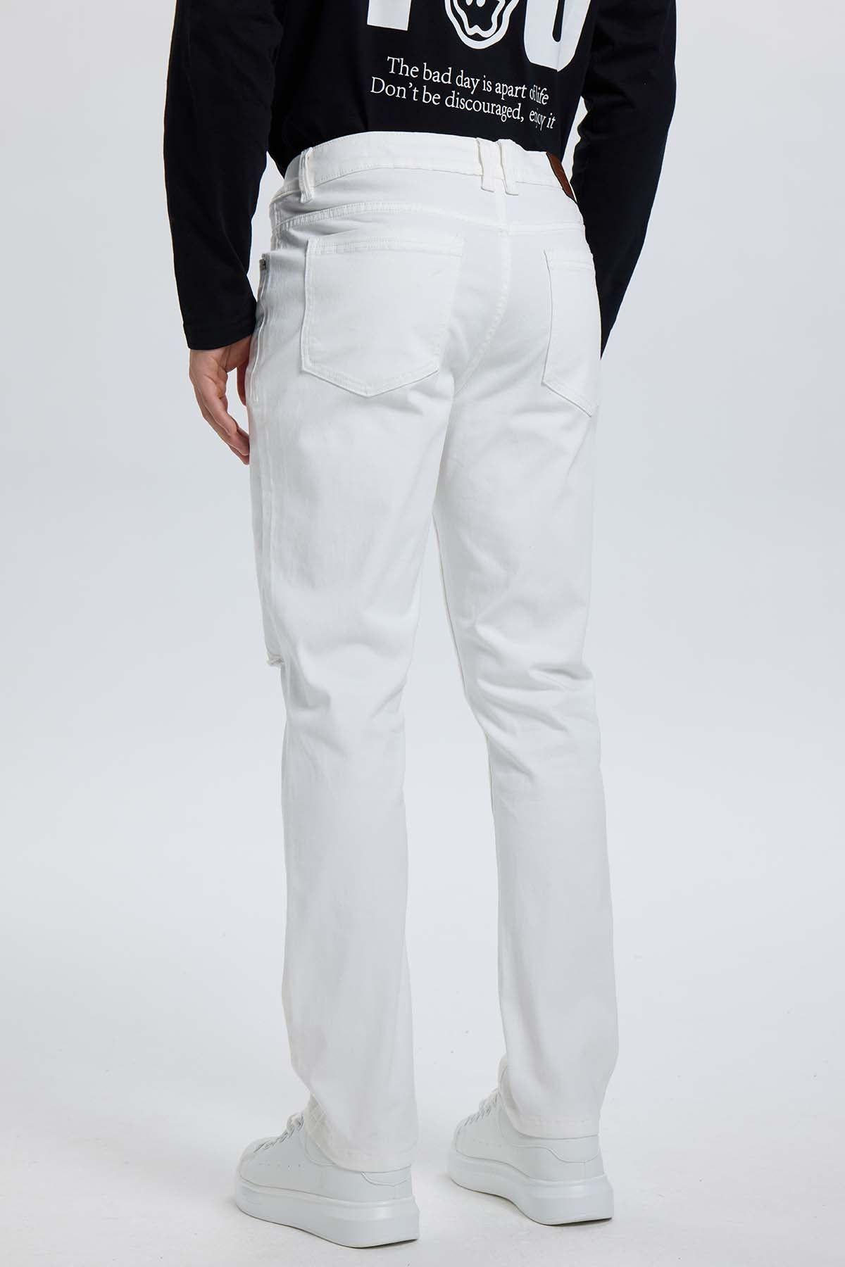 Jeans Hombre Slim Rotura Blanco-2