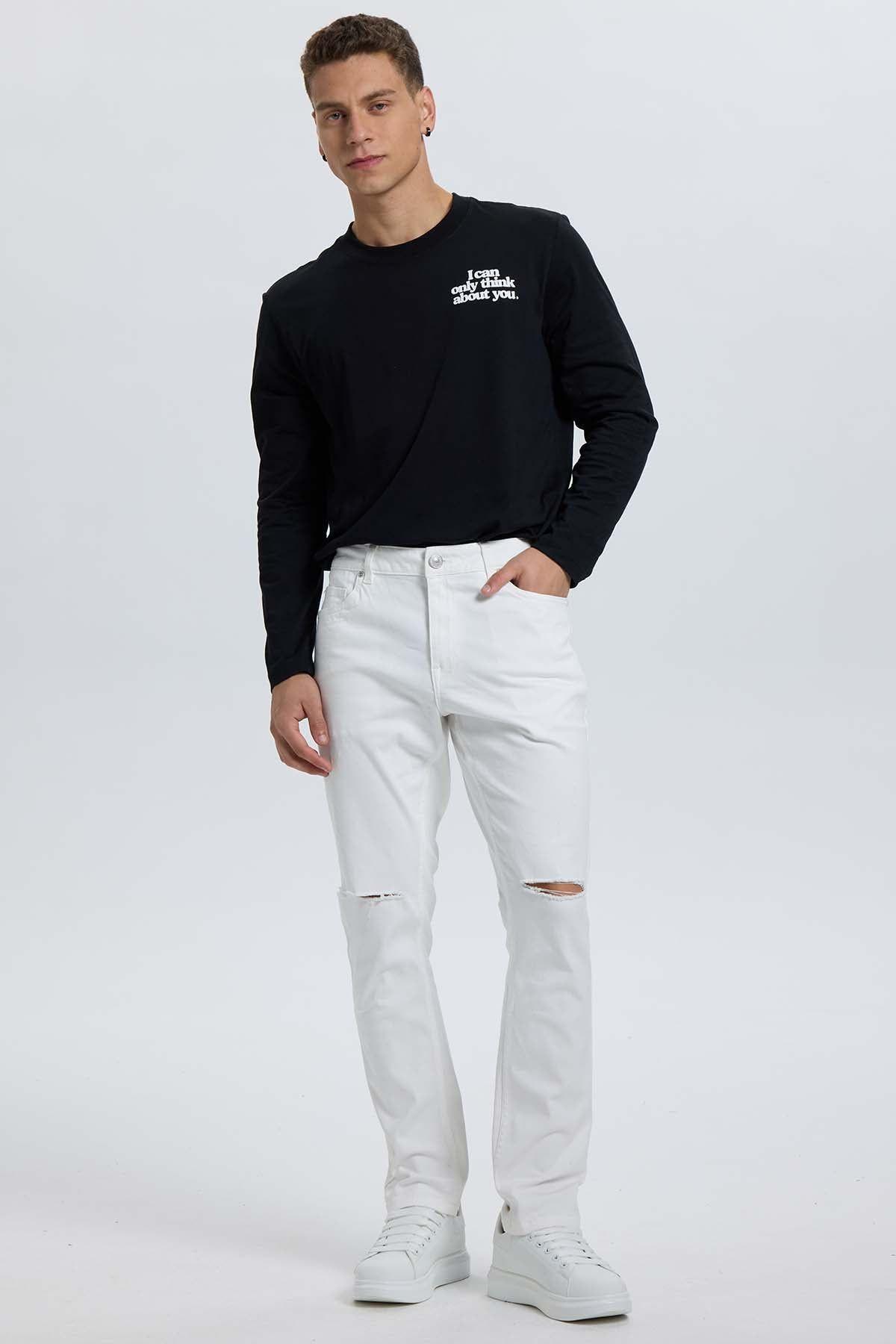 Jeans Hombre Slim Rotura Blanco-3