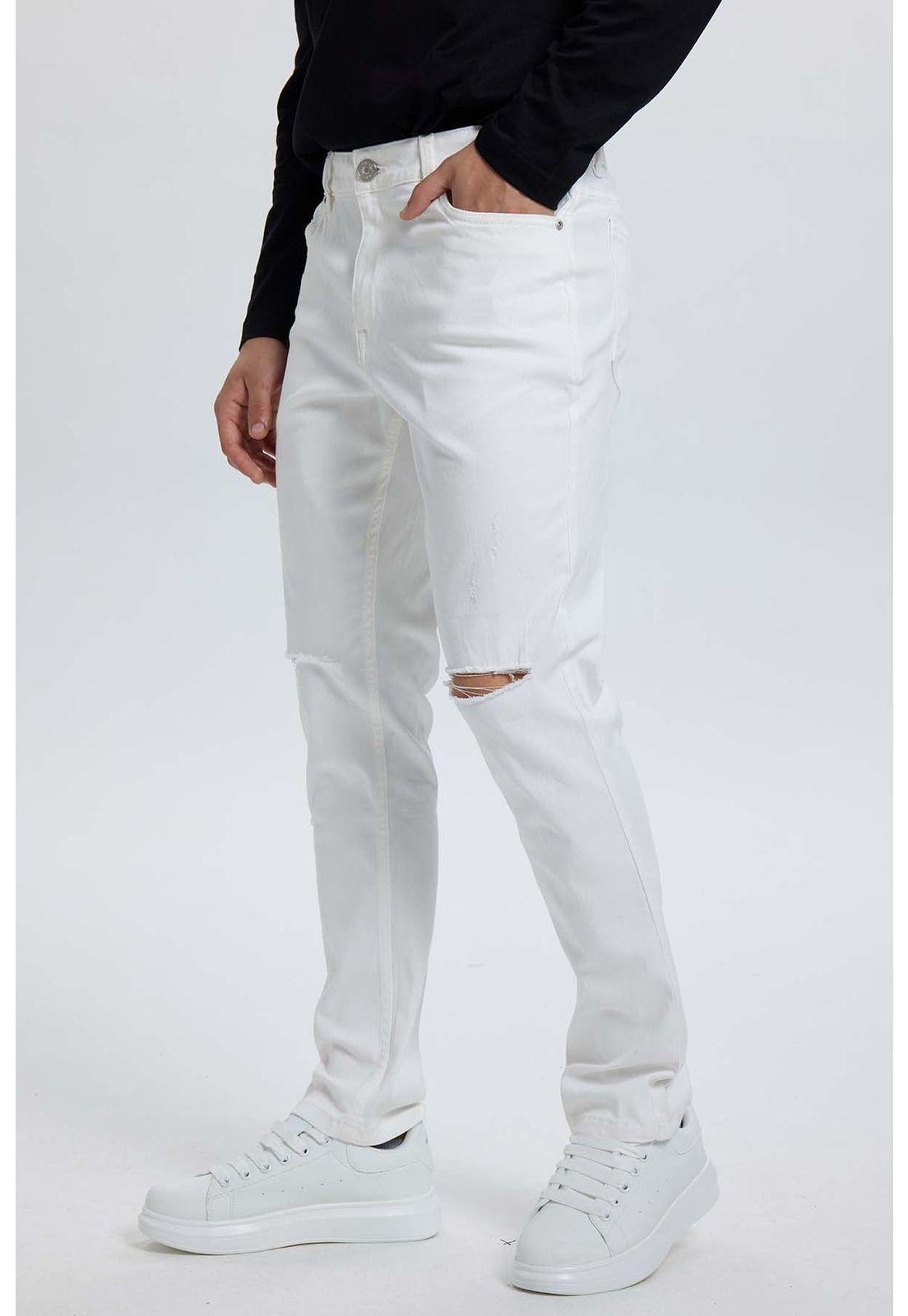 Jeans Hombre Slim Rotura Blanco-1