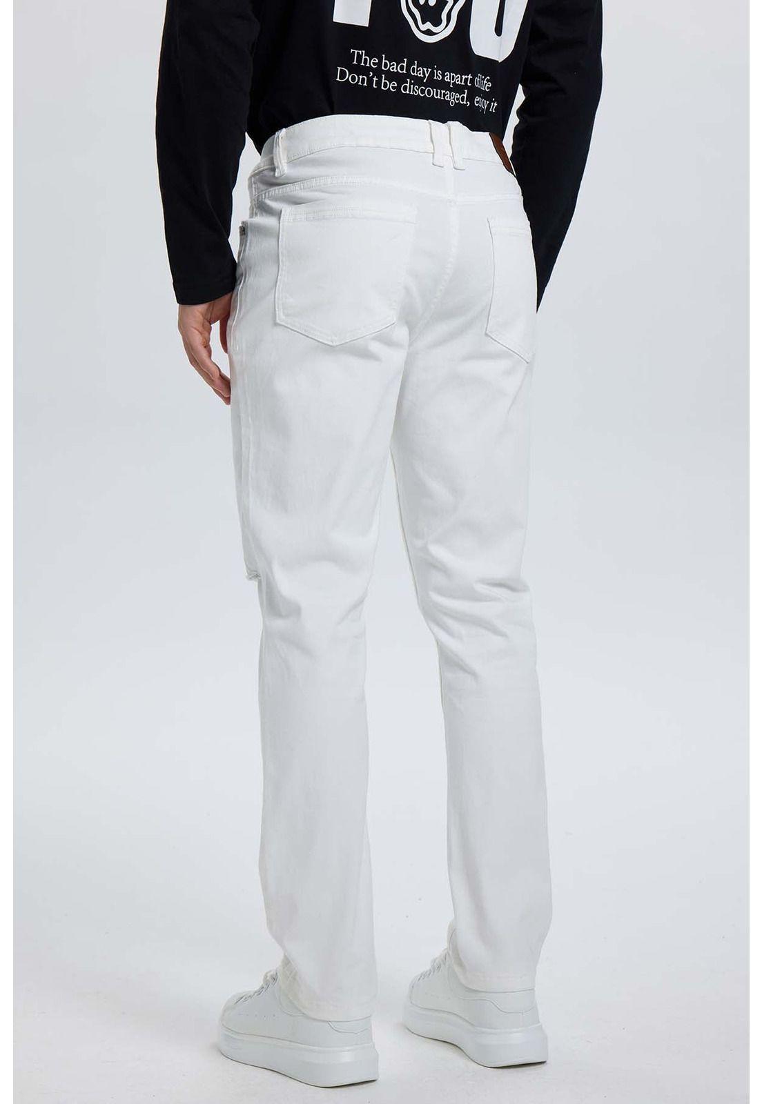 Jeans Hombre Slim Rotura Blanco-2