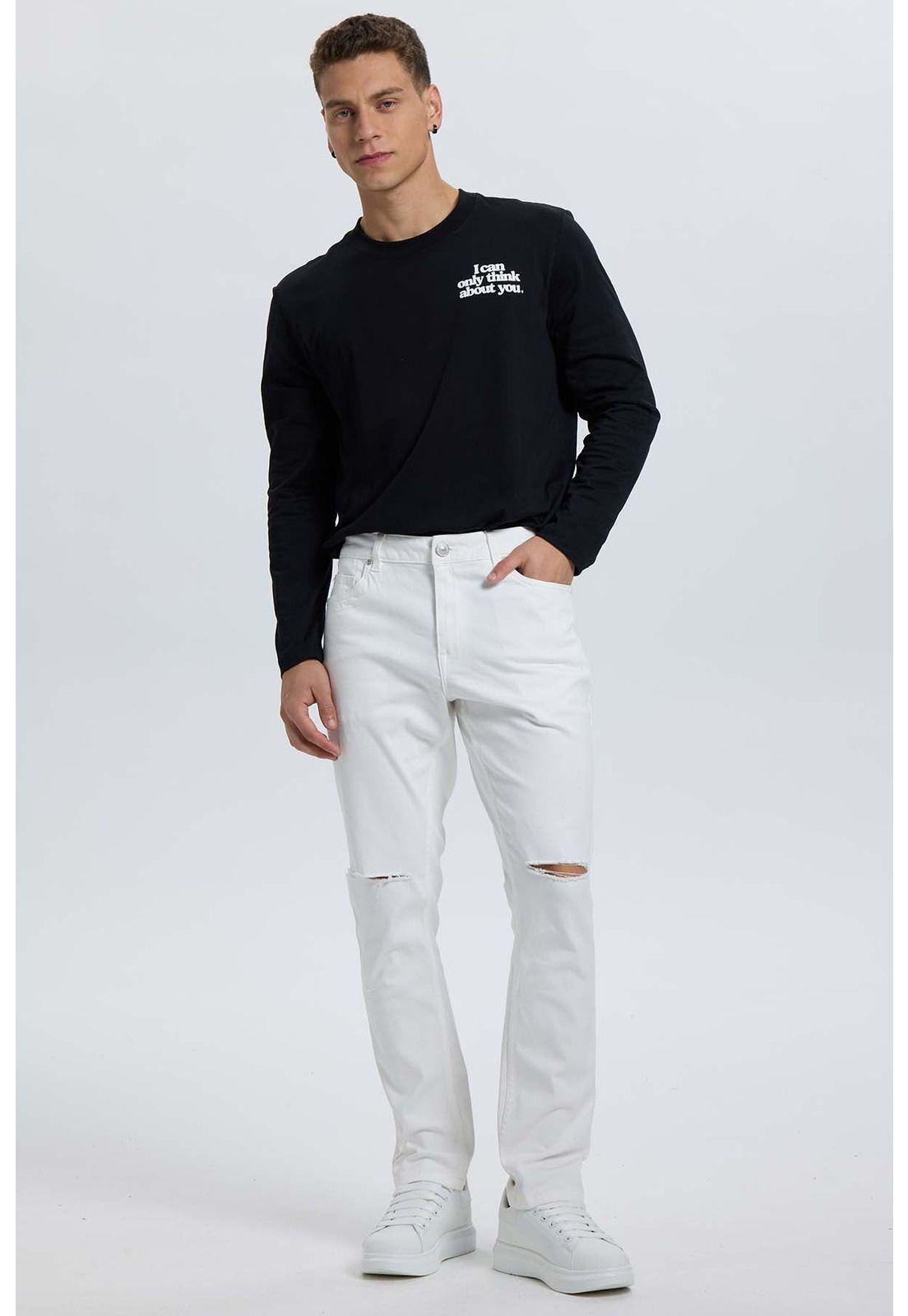Jeans Hombre Slim Rotura Blanco-3