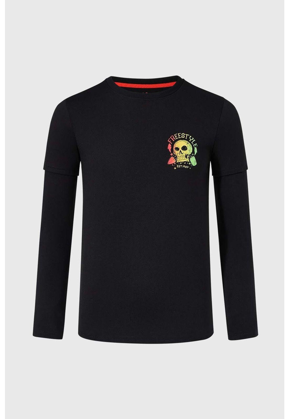 Polera Niño Doble Manga Básica Negro - ll-0