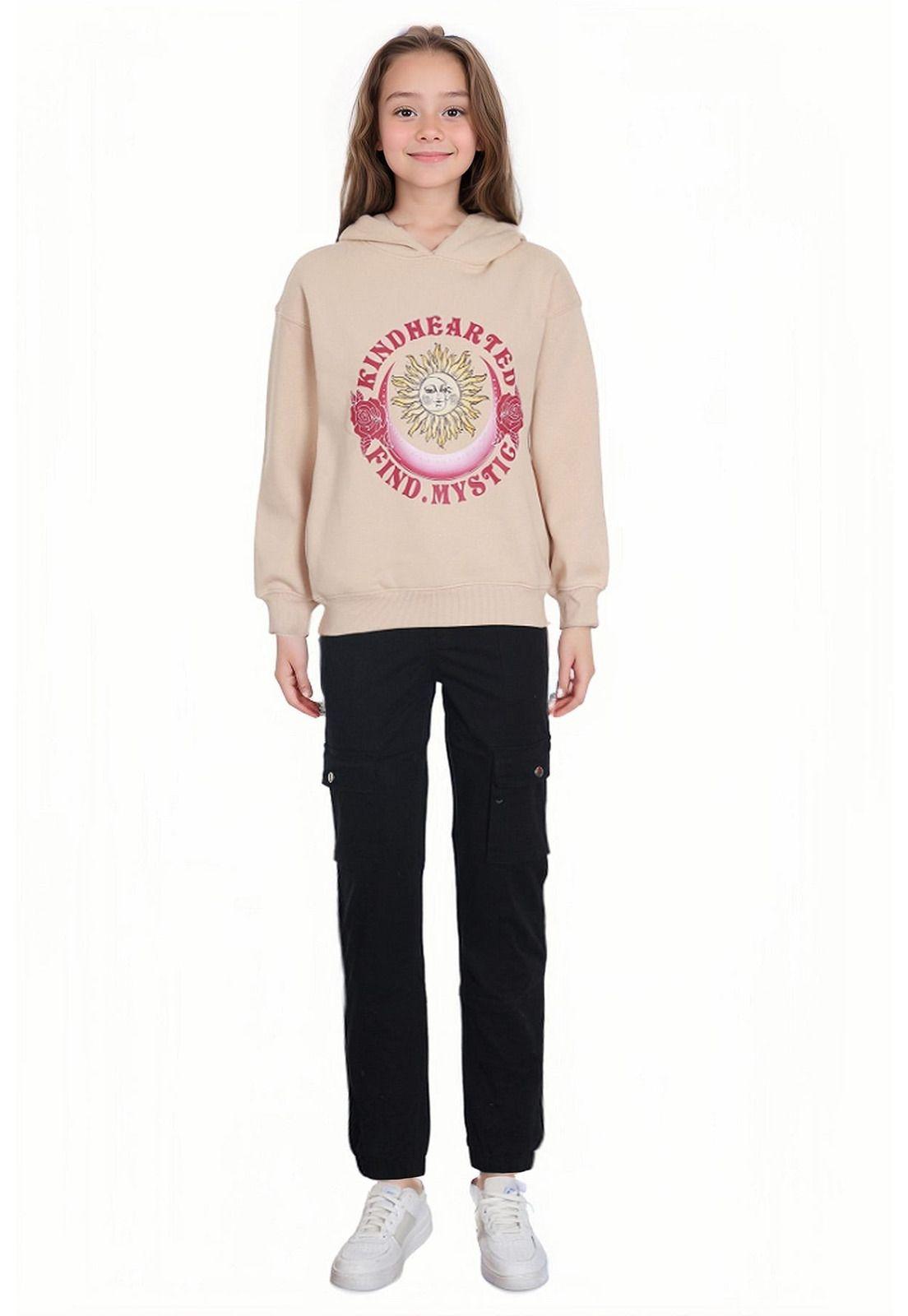 Polerón Niña Hoodie Oversize Beige-2