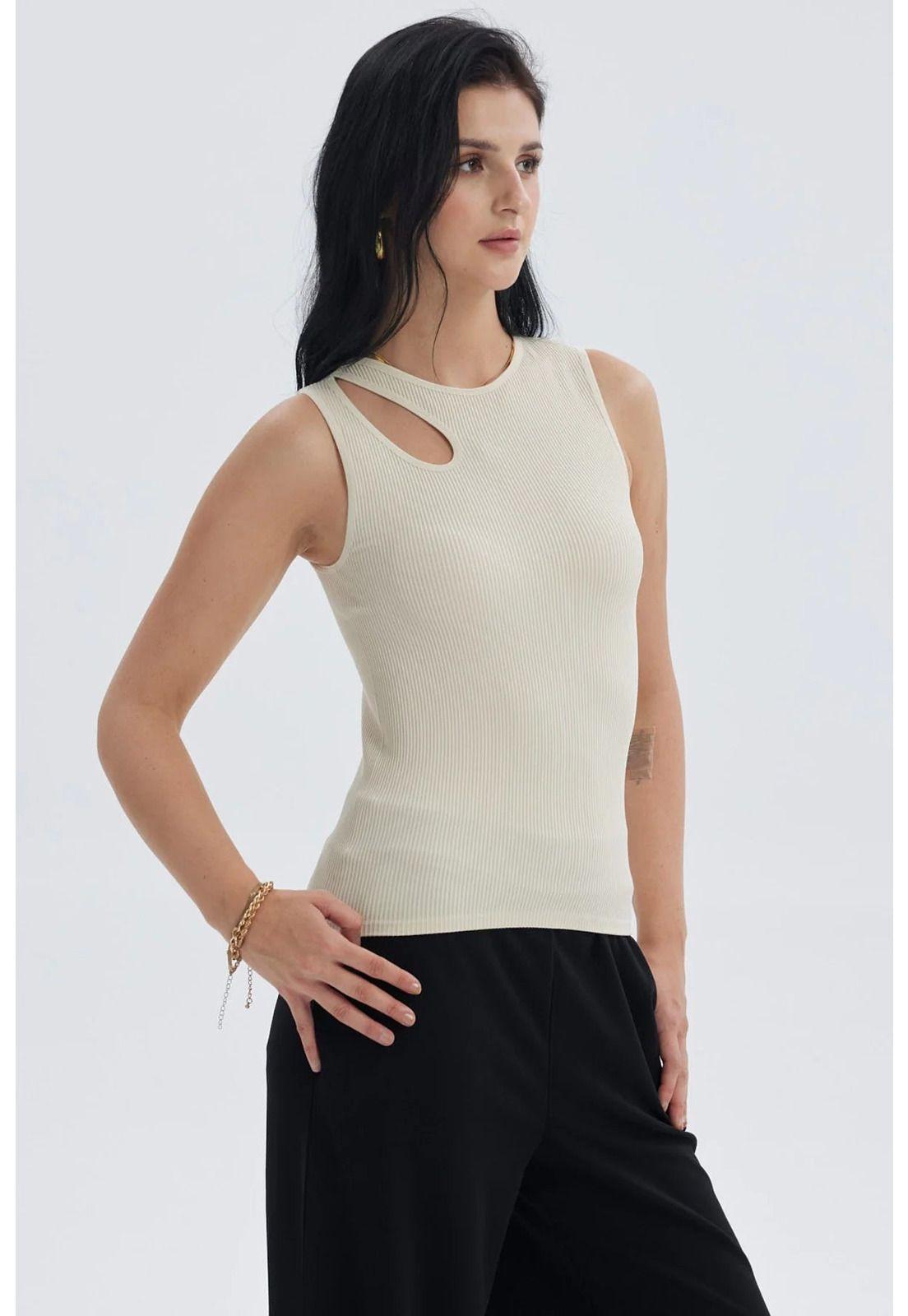 Polera Mujer Lisa Abertura Arena-1