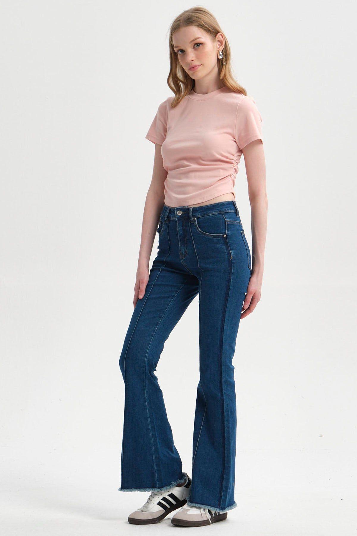 Jeans Mujer Flare Corte Azul-3