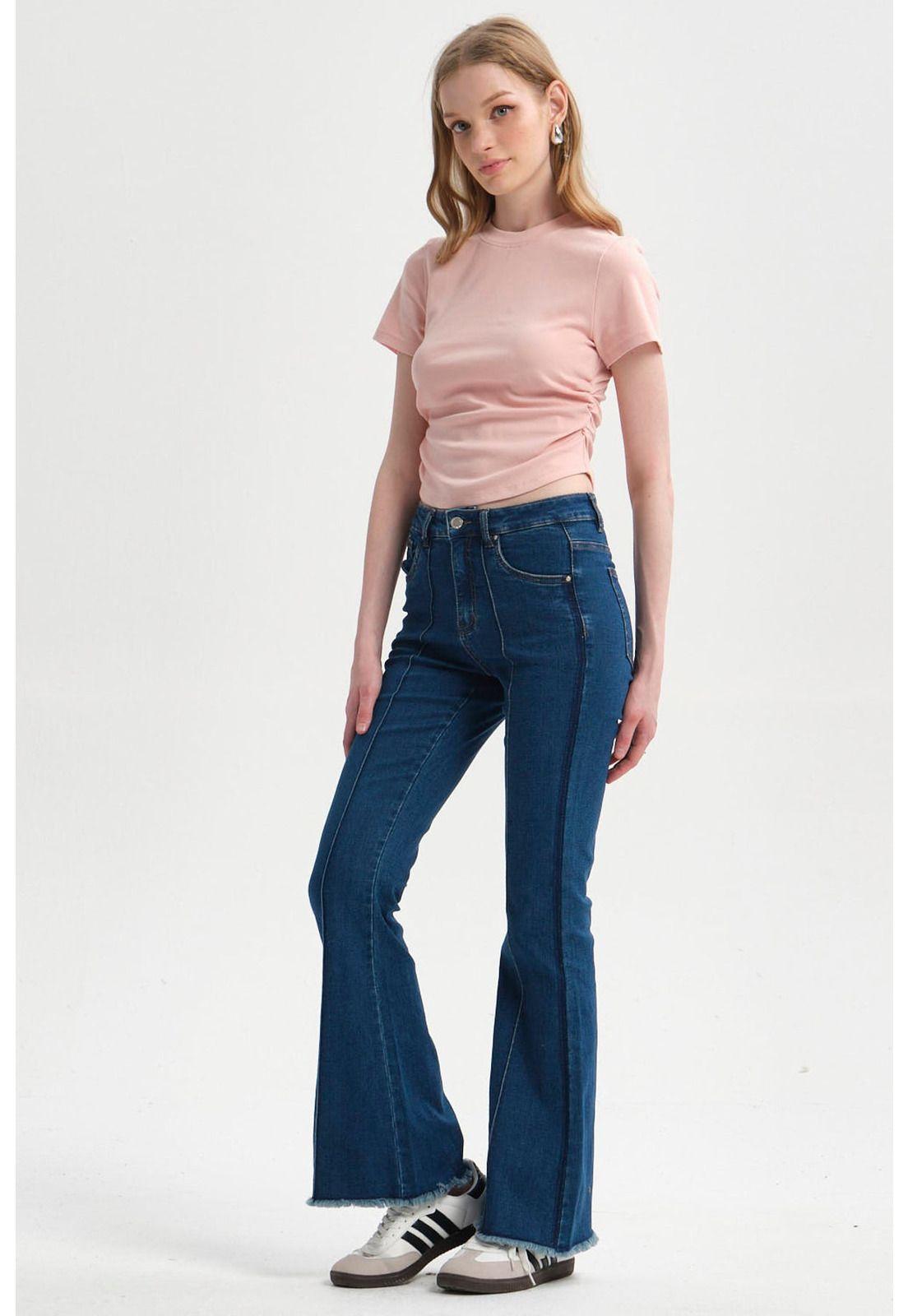 Jeans Mujer Flare Corte Azul-3