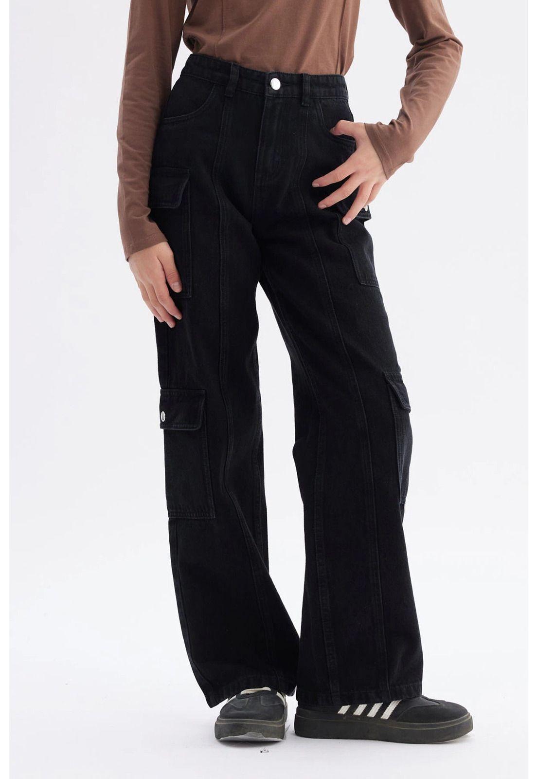 Jeans Niña Cargo Con Dos Bolsillos Negro-0