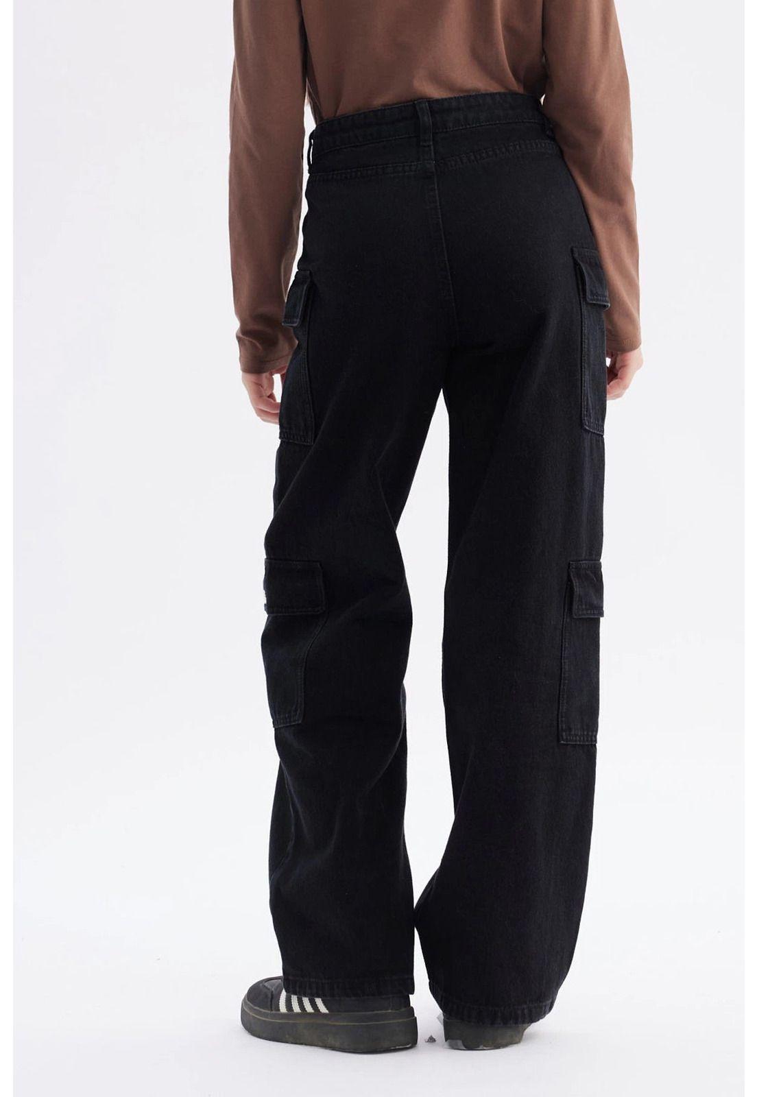 Jeans Niña Cargo Con Dos Bolsillos Negro-2