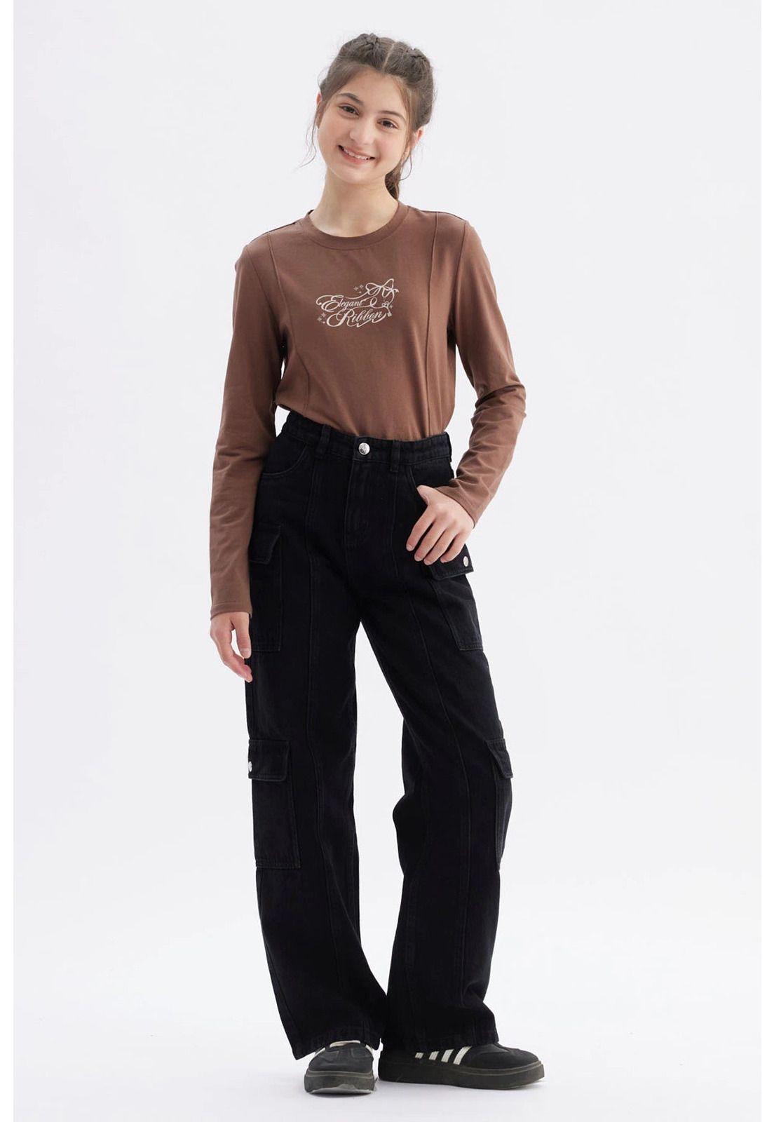 Jeans Niña Cargo Con Dos Bolsillos Negro-3