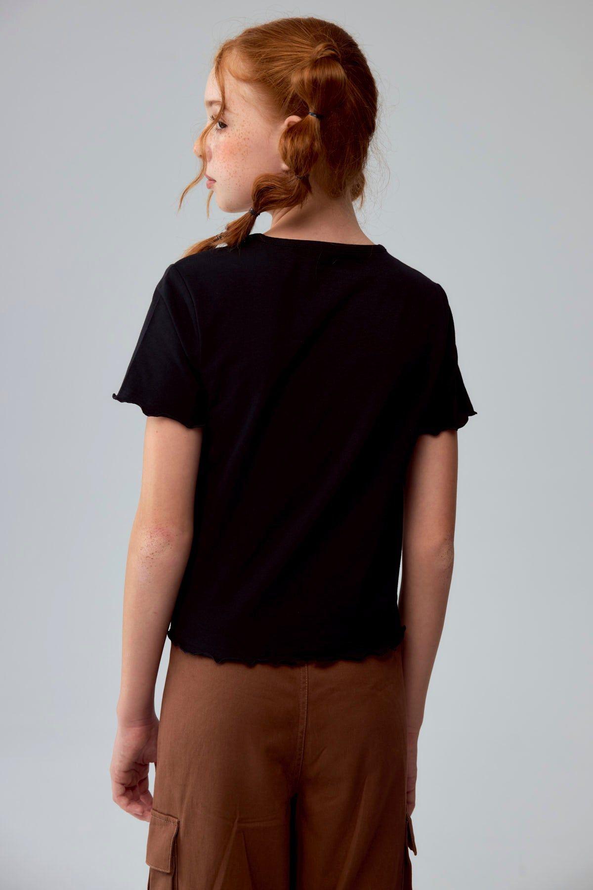 Polera Niña Crop Estampada Negro-2