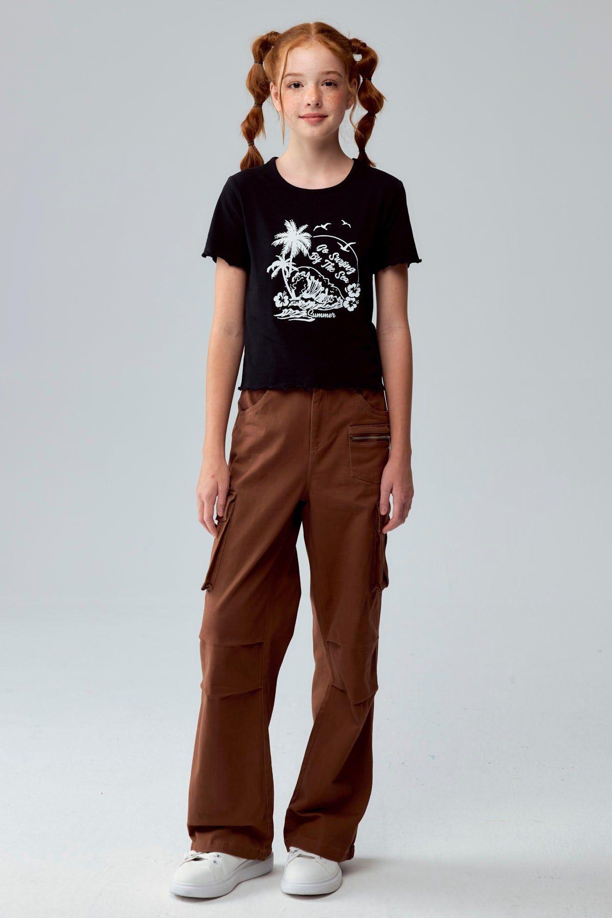 Polera Niña Crop Estampada Negro-3