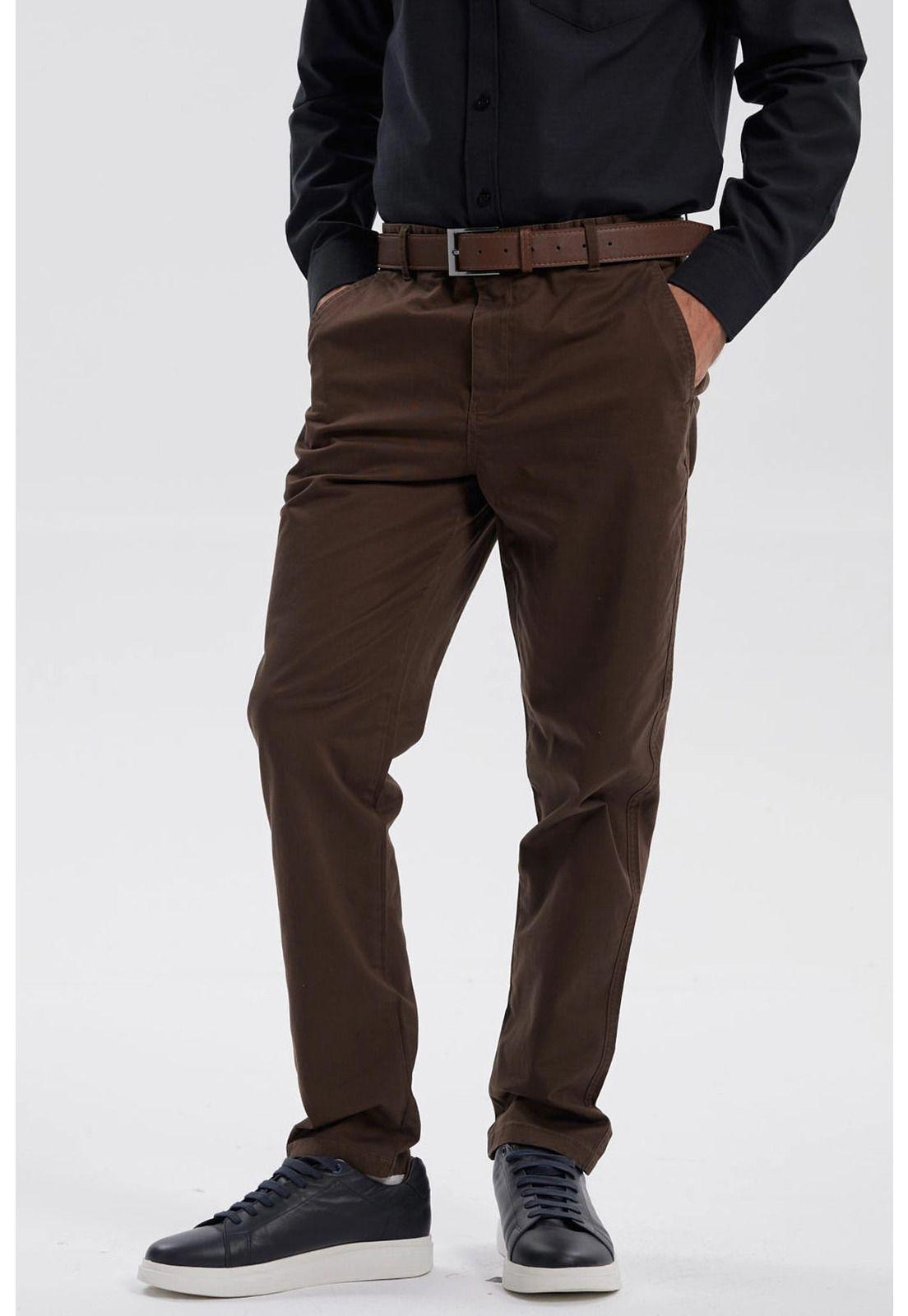 Pantalón Hombre Chino Cinturón Café-0