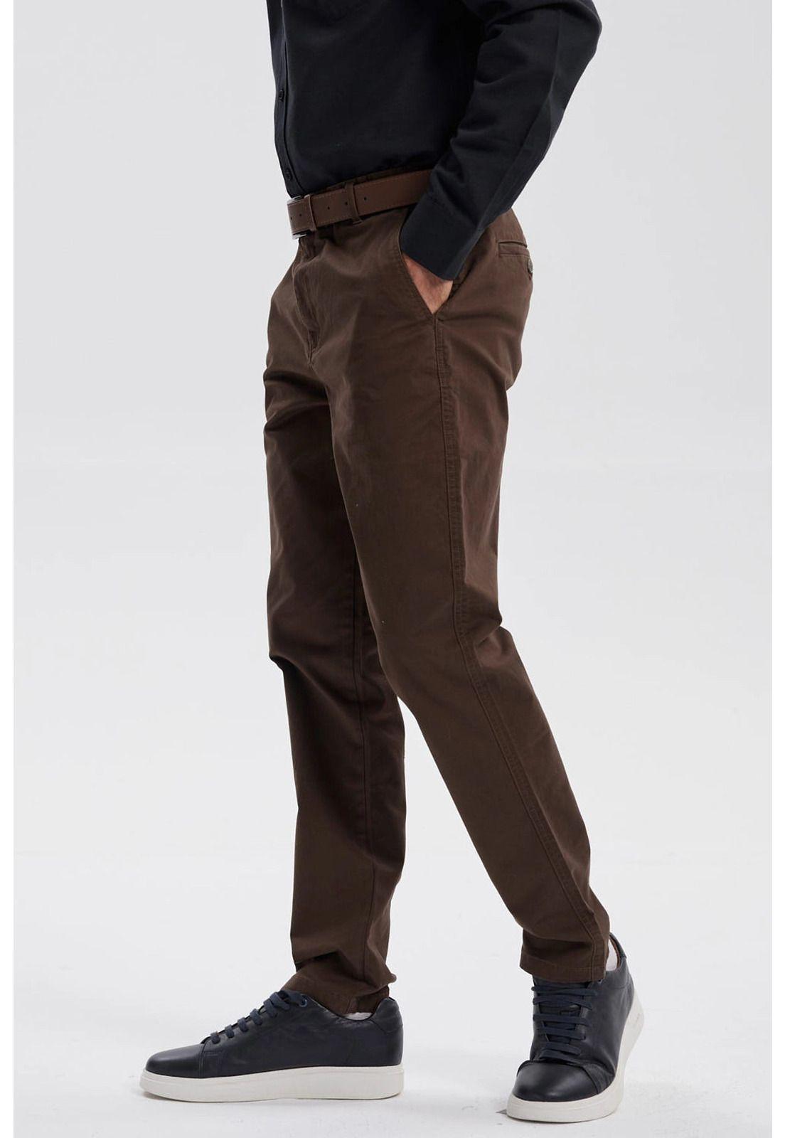 Pantalón Hombre Chino Cinturón Café-1