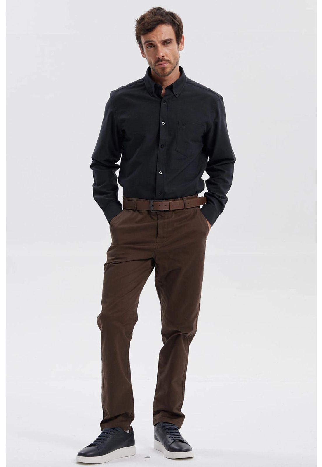 Pantalón Hombre Chino Cinturón Café-3