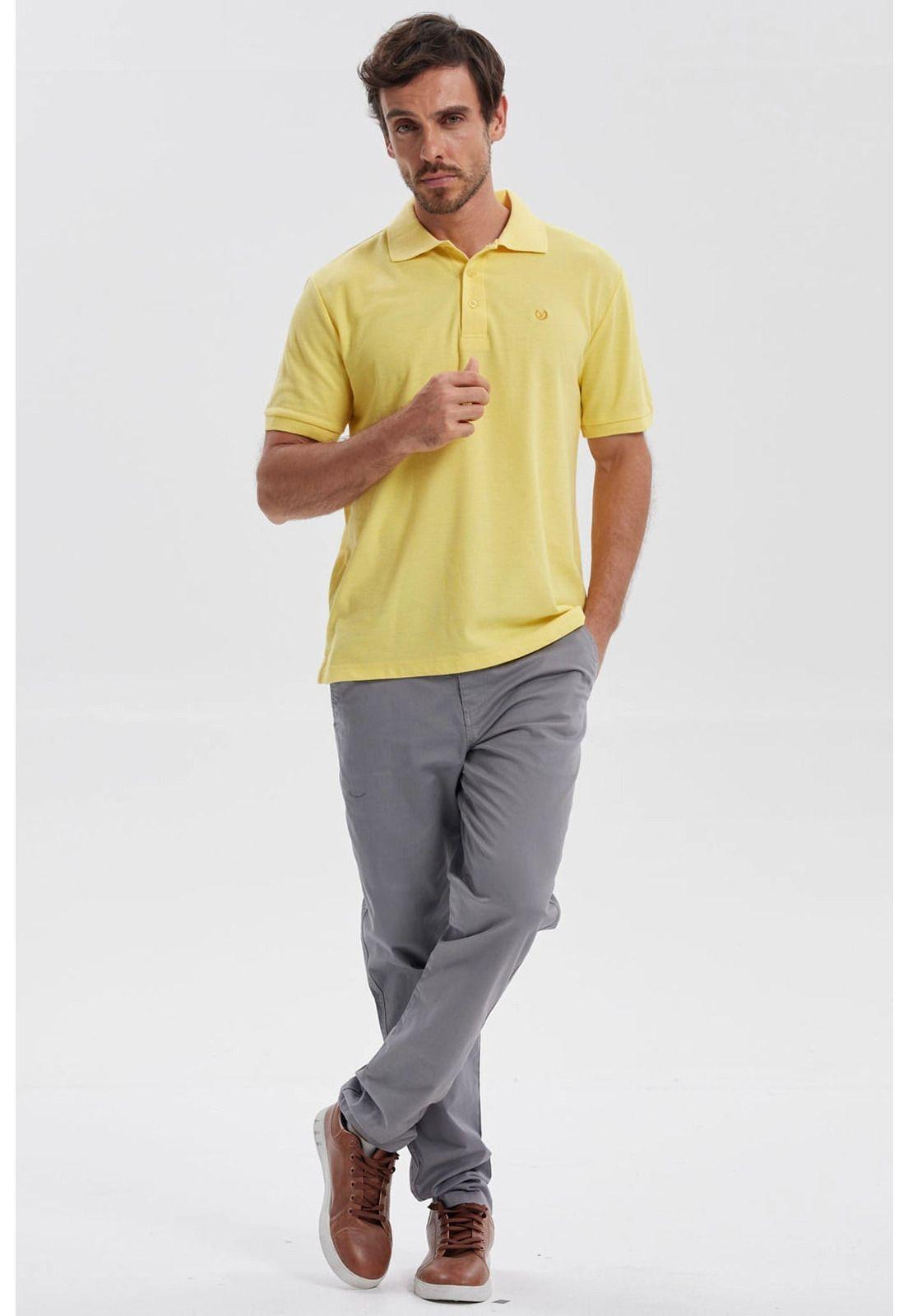 Polera Hombre Piqué Básica Lisa Amarillo-3