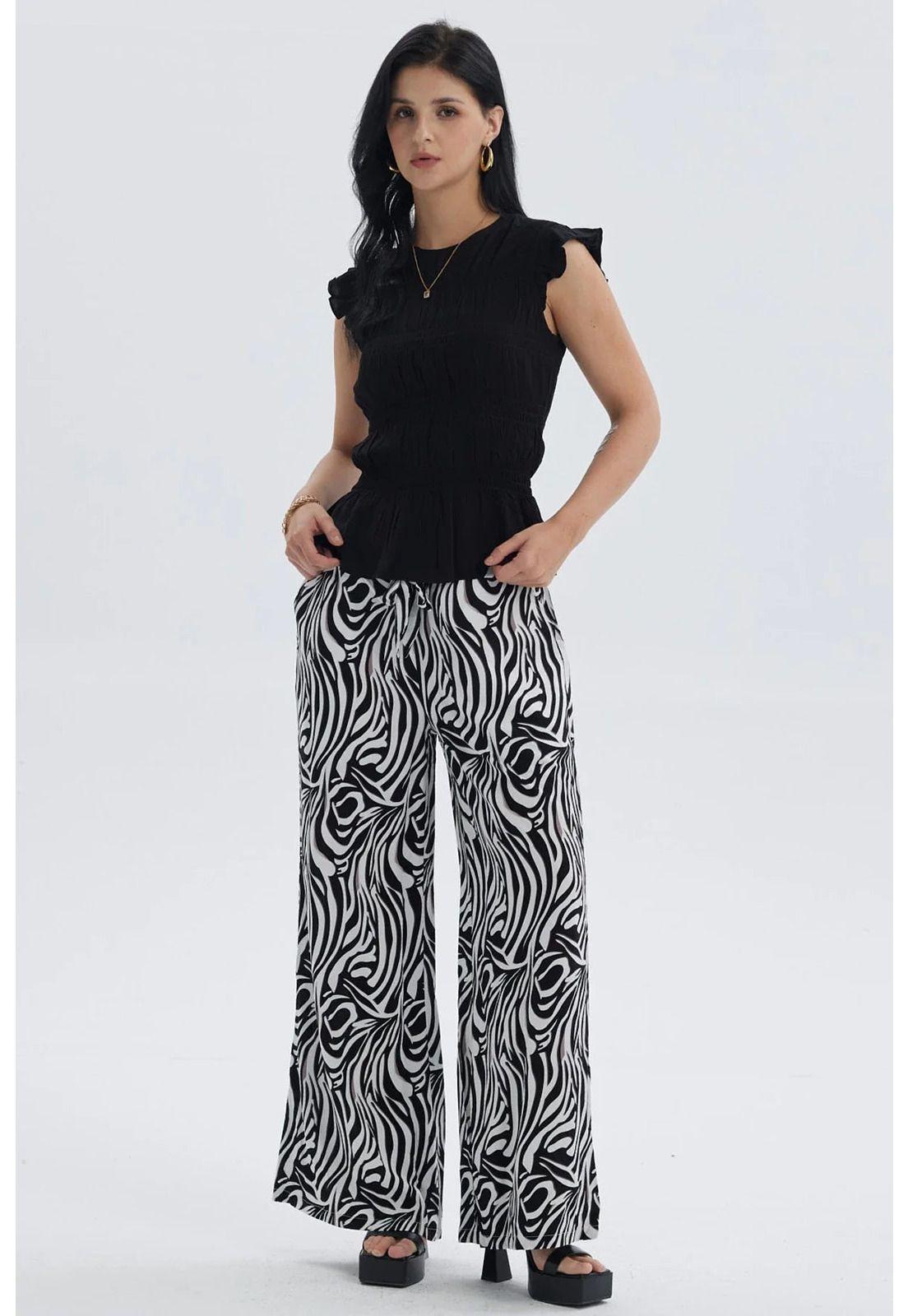 Pantalón Mujer Lazo Con Argolla Negro / Blanco-3