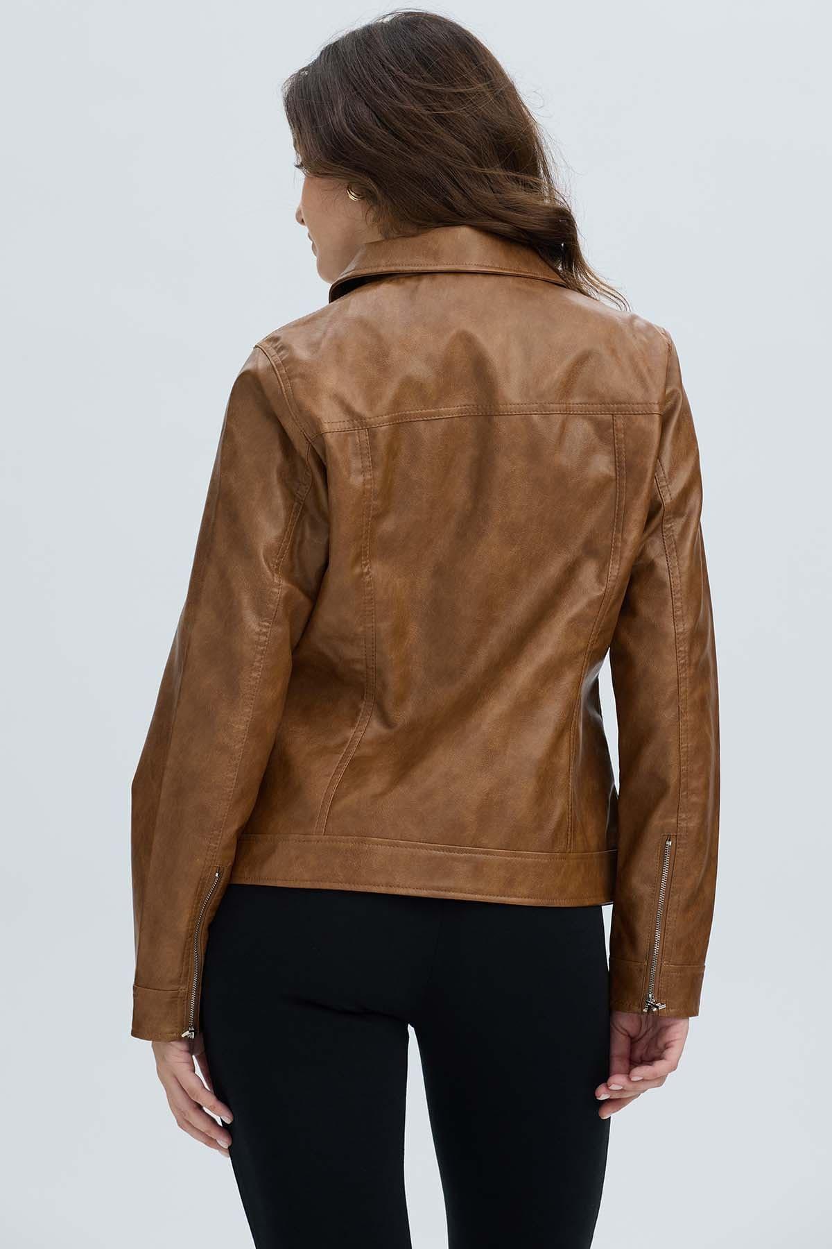 Chaqueta Mujer Efecto Cuero Camel Oscuro-2