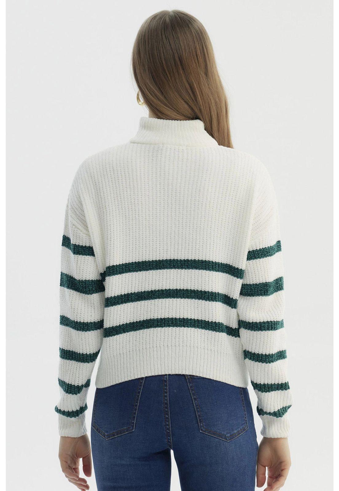 Sweater Mujer Half Zipper Crudo/Verde-2