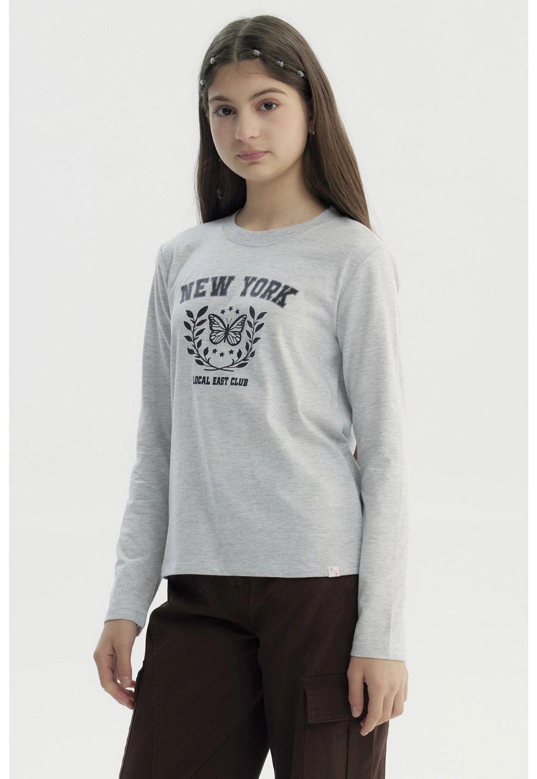 Polera Niña Básica Teen Gris Melange-1