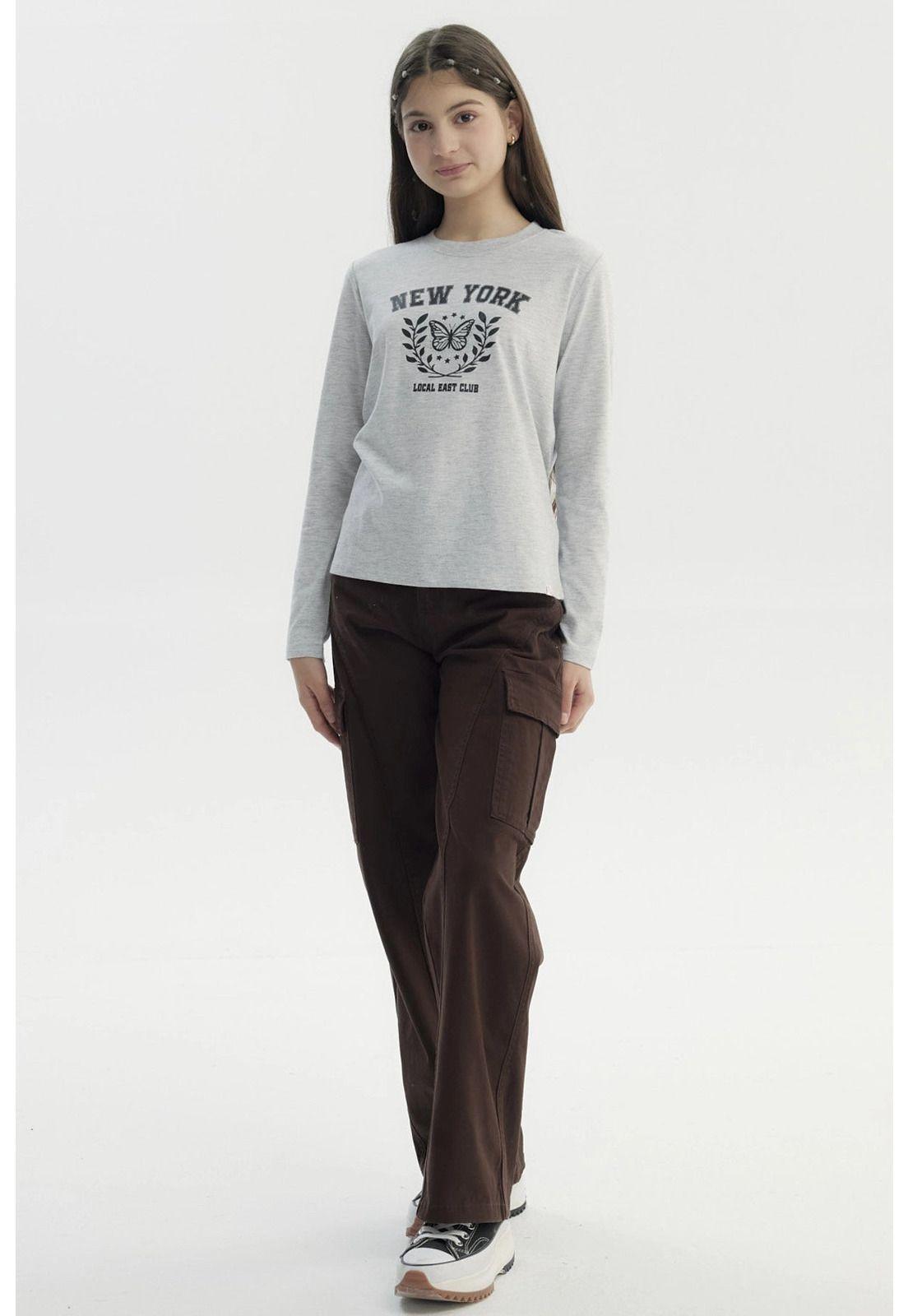 Polera Niña Básica Teen Gris Melange-3