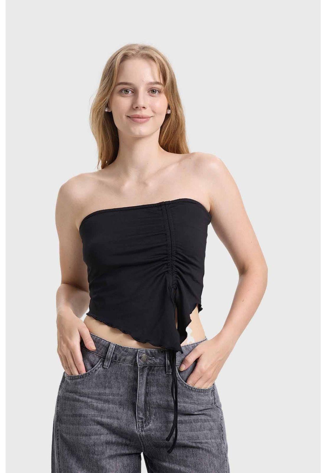 Polera Mujer Costado Recogido Negro-0