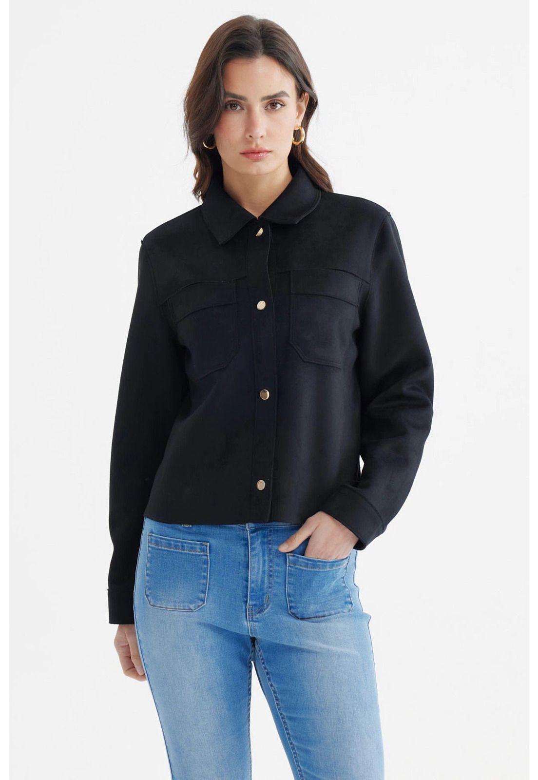 Chaqueta Mujer Cuello Camisero Negro - ll-0