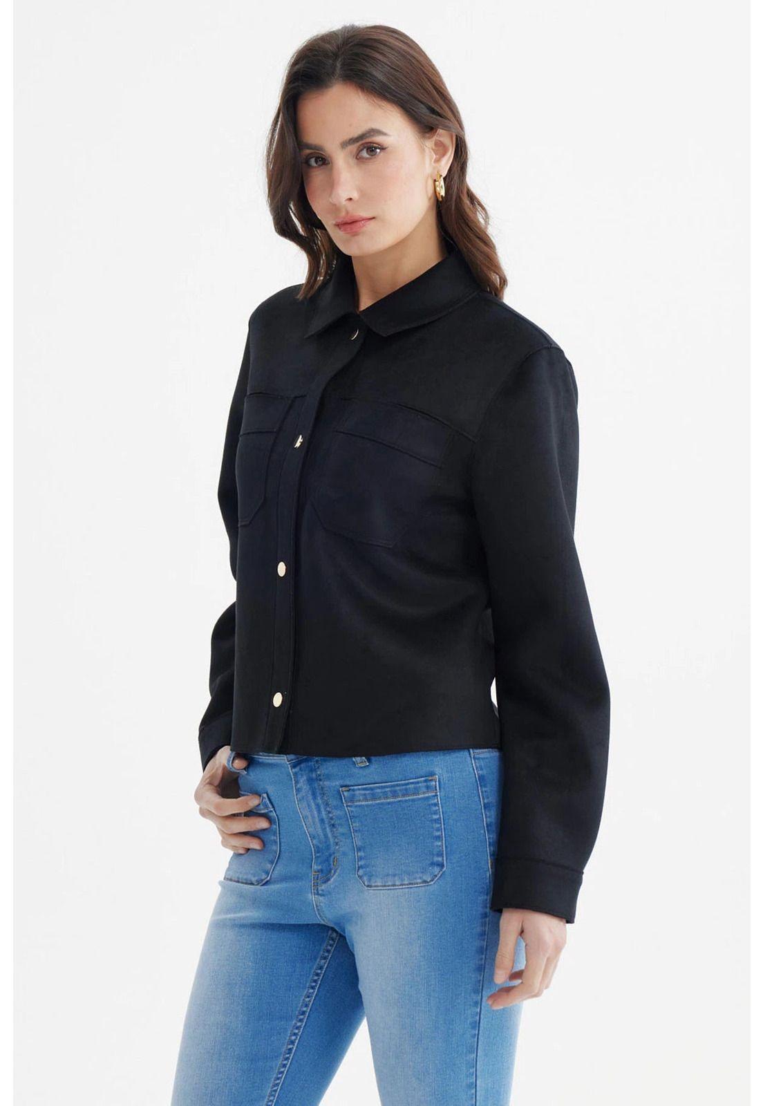 Chaqueta Mujer Cuello Camisero Negro - ll-1