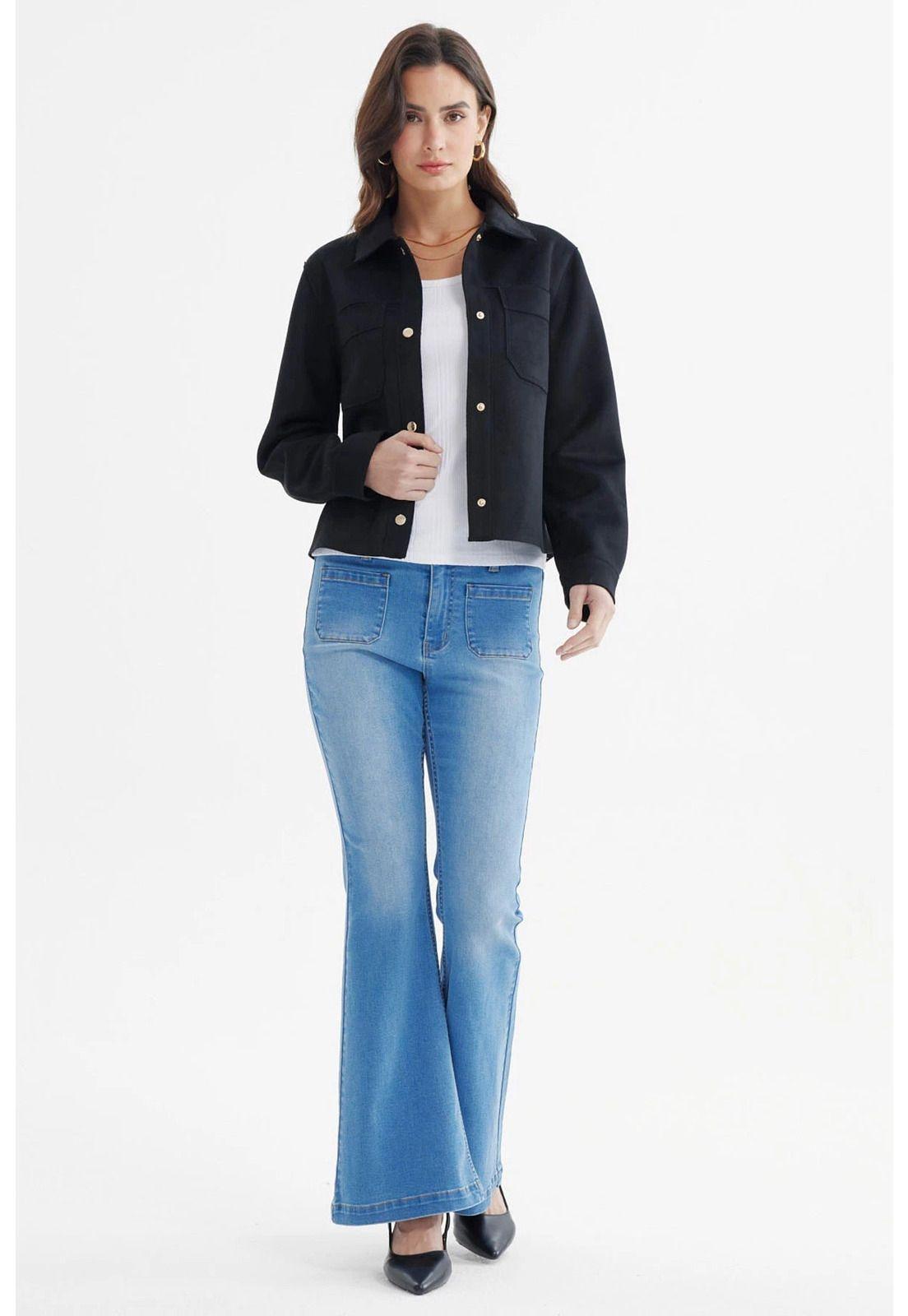 Chaqueta Mujer Cuello Camisero Negro - ll-3