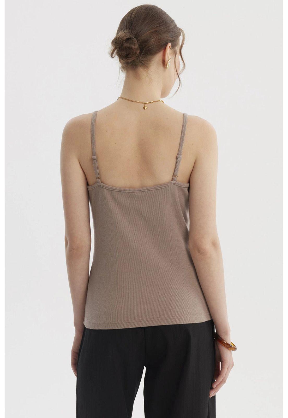 Polera Peto Mujer Pabilo Escote Con Encaje Arena-2